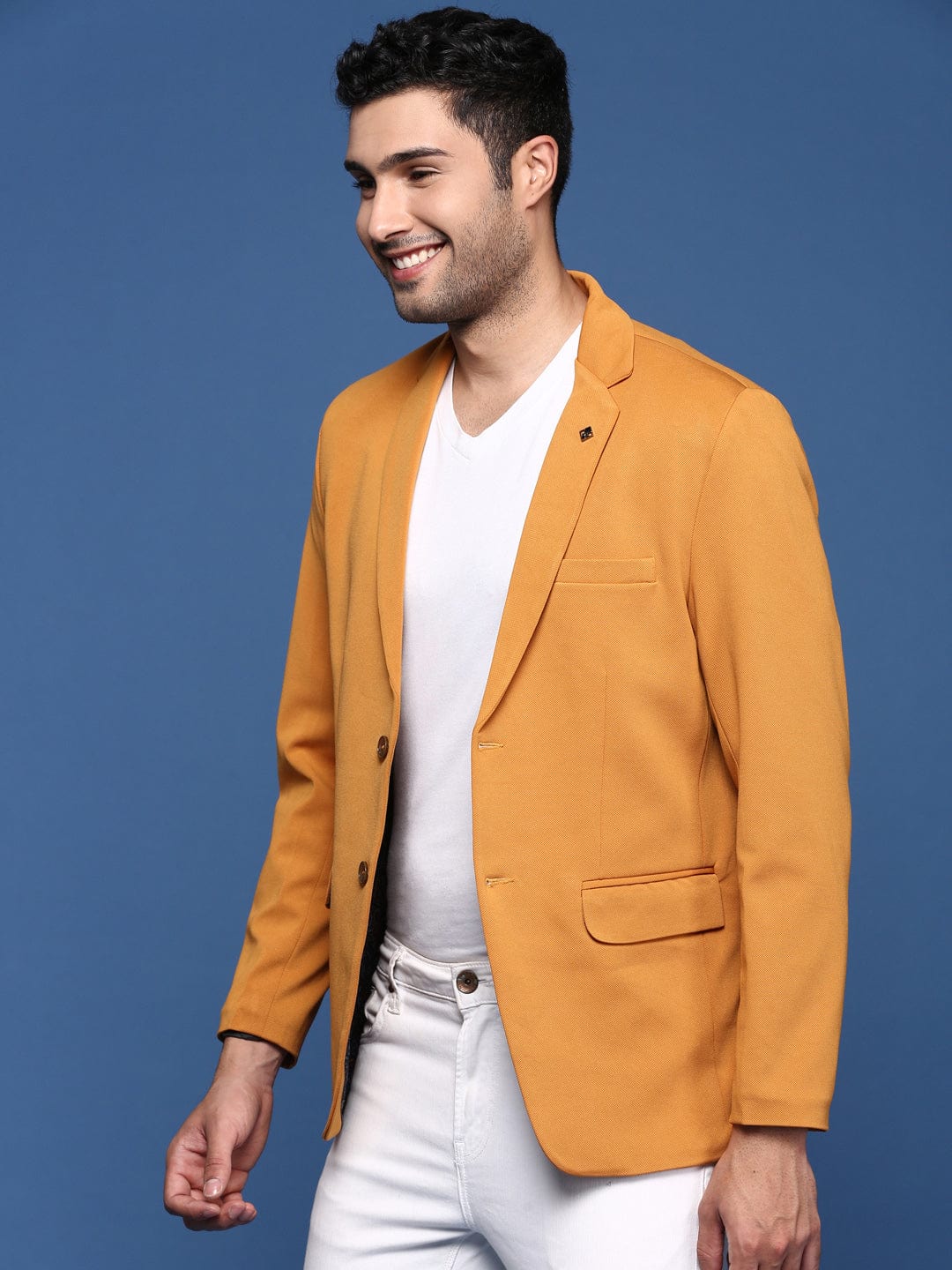Men's Mustard Notched Lapel Slim Fit Single Breasted Blazer
