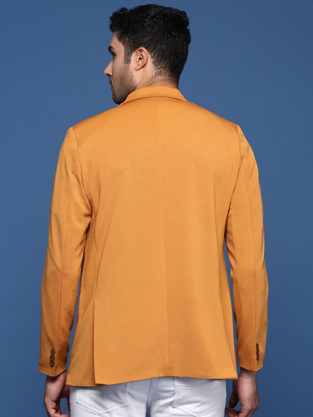 Men's Mustard Notched Lapel Slim Fit Single Breasted Blazer