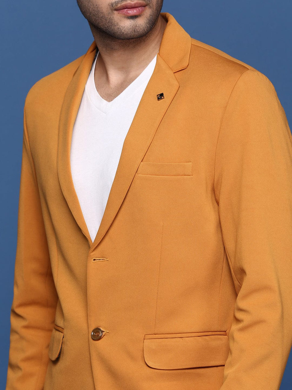 Men's Mustard Notched Lapel Slim Fit Single Breasted Blazer