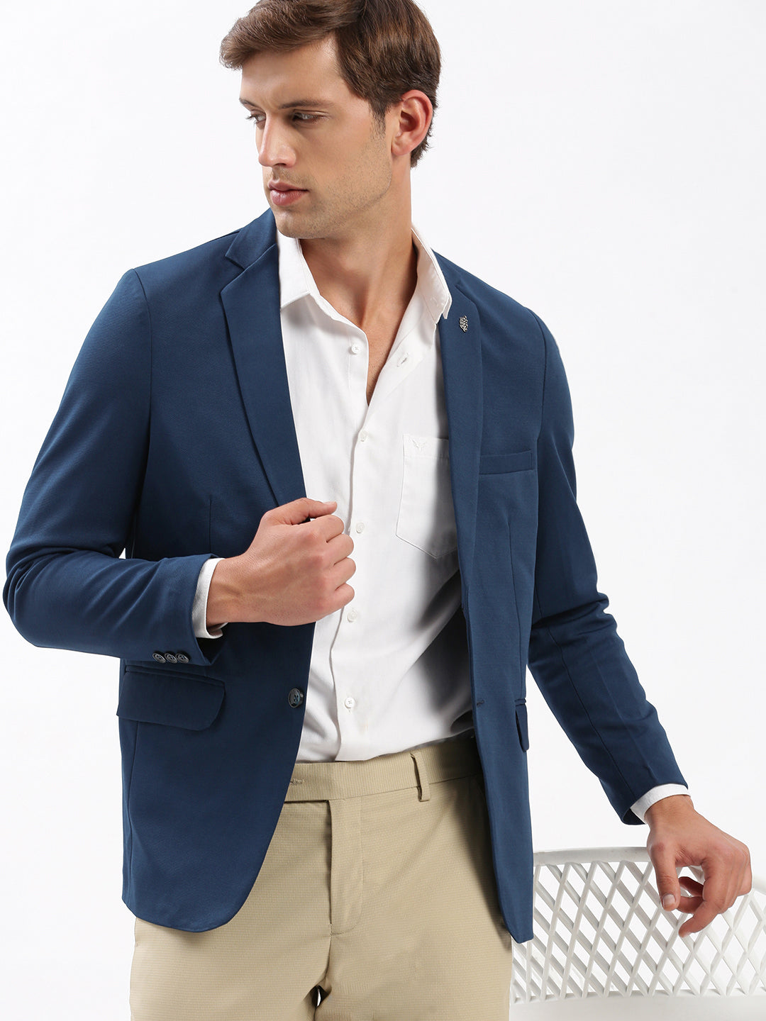 Men's Notched Lapel Solid Teal Blazer