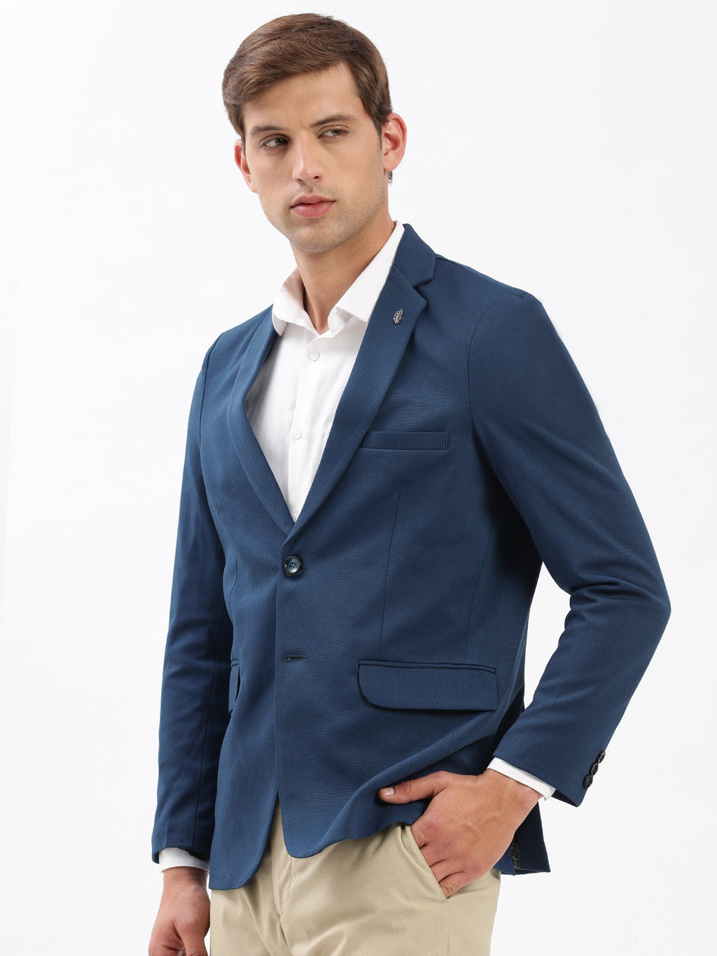 Men's Notched Lapel Solid Teal Blazer