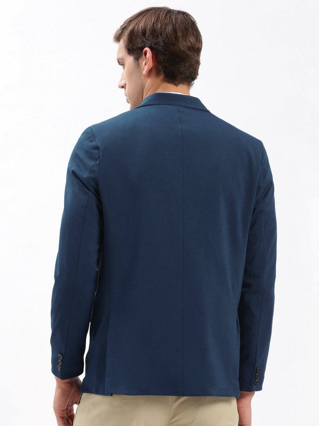 Men's Notched Lapel Solid Teal Blazer