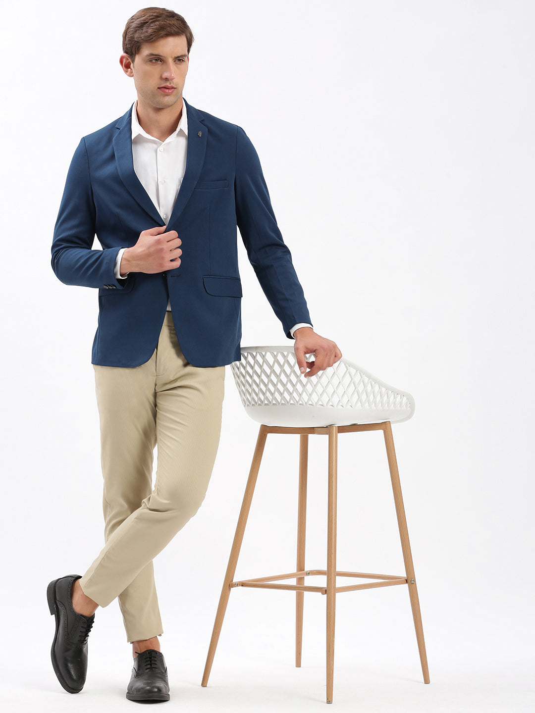 Men's Notched Lapel Solid Teal Blazer