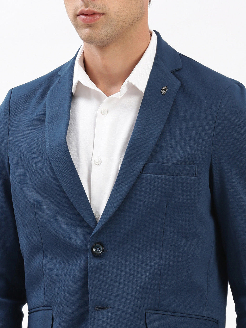 Men's Notched Lapel Solid Teal Blazer