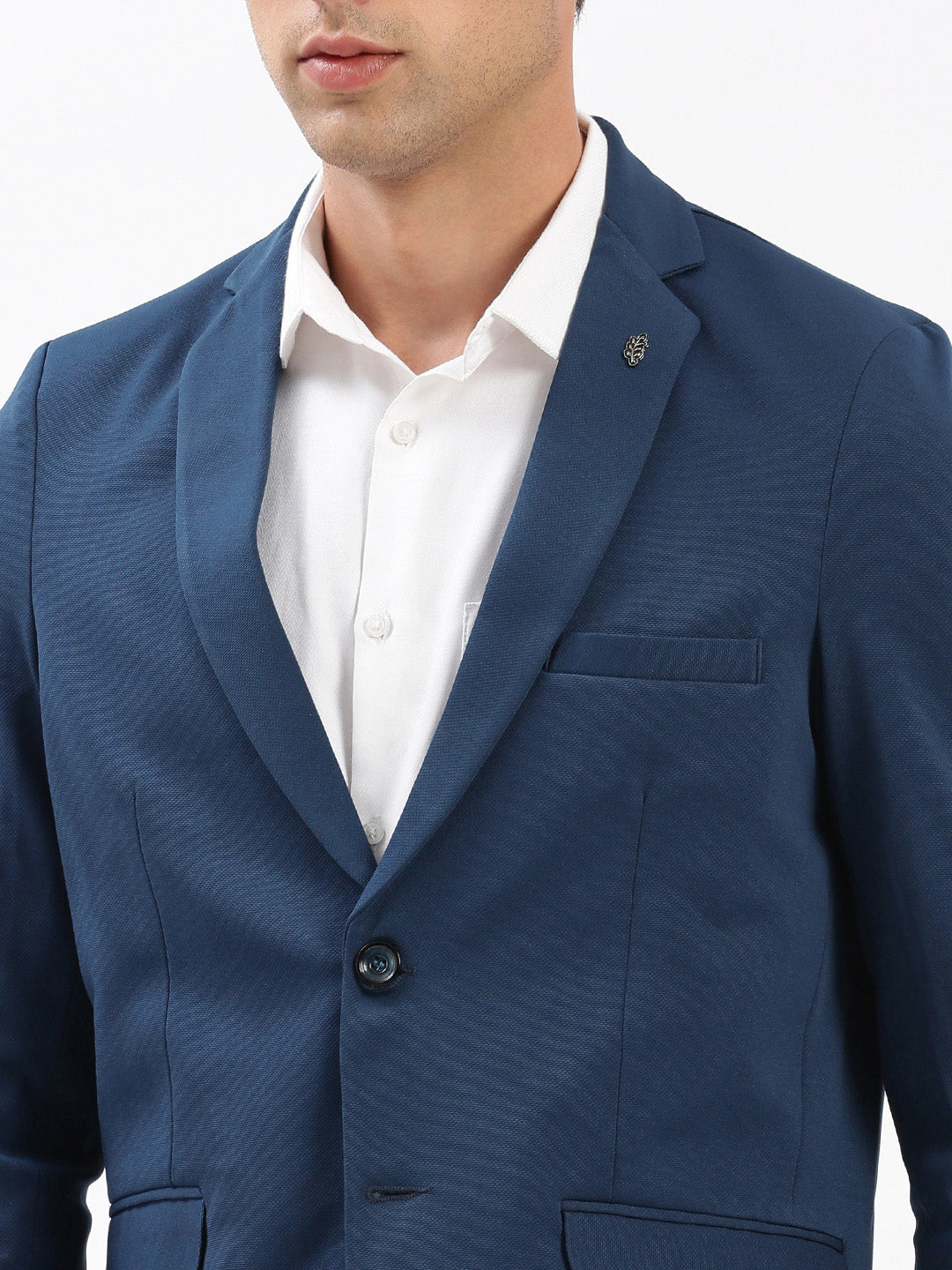 Men's Notched Lapel Solid Teal Blazer