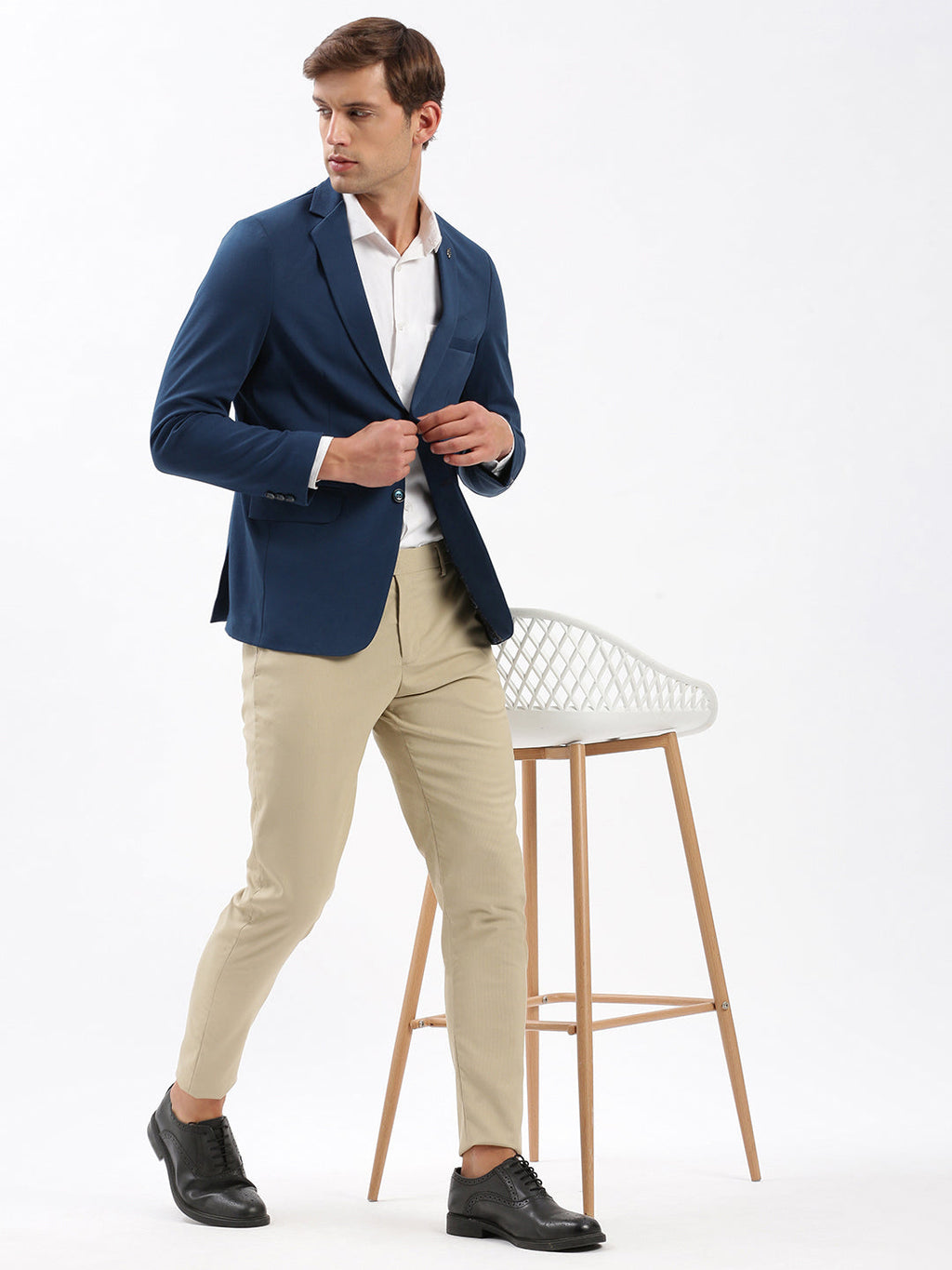 Men's Notched Lapel Solid Teal Blazer