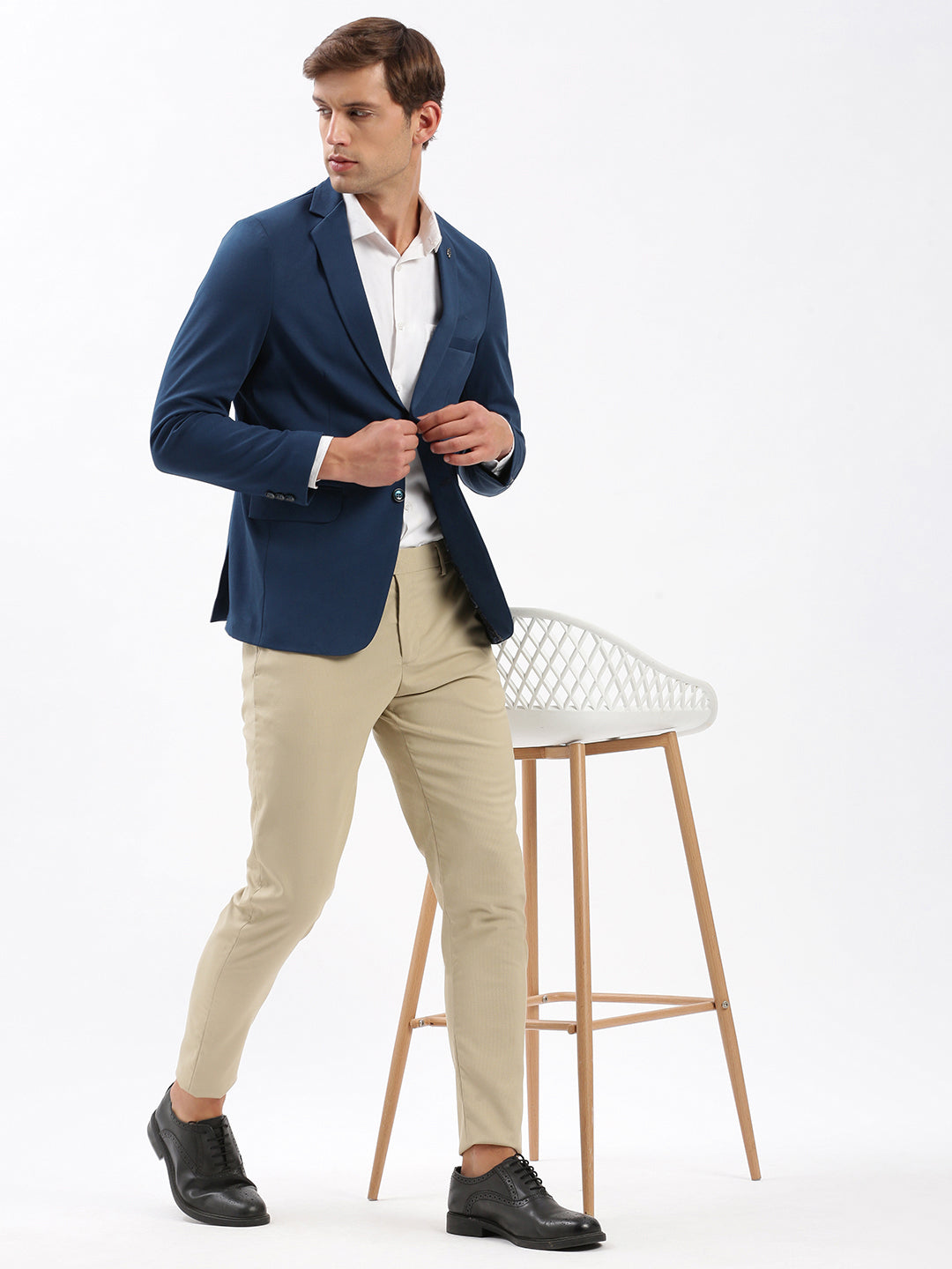 Men's Notched Lapel Solid Teal Blazer