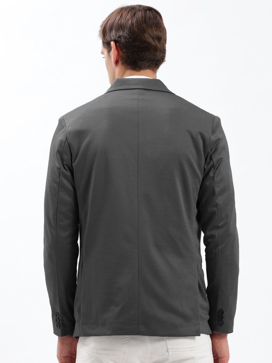 Men's Grey Solid Single Breasted Blazer