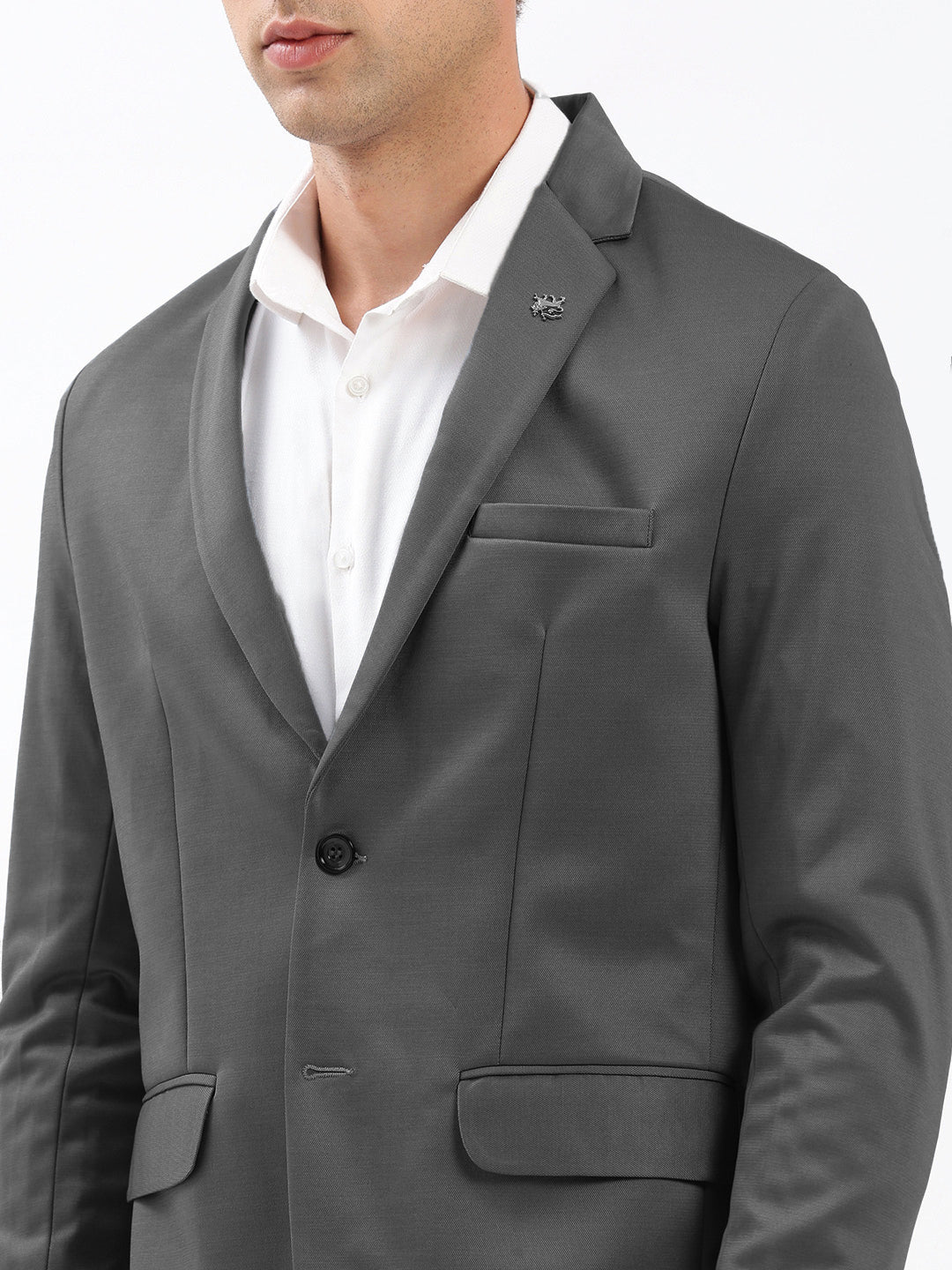Men's Grey Solid Single Breasted Blazer