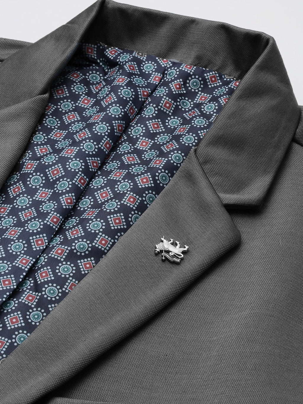 Men's Grey Solid Single Breasted Blazer