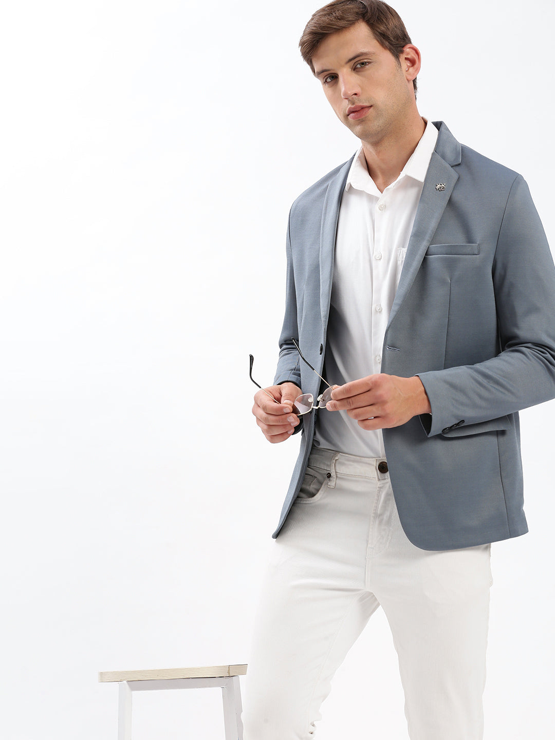 Men's Notched Lapel Solid Grey Blazer