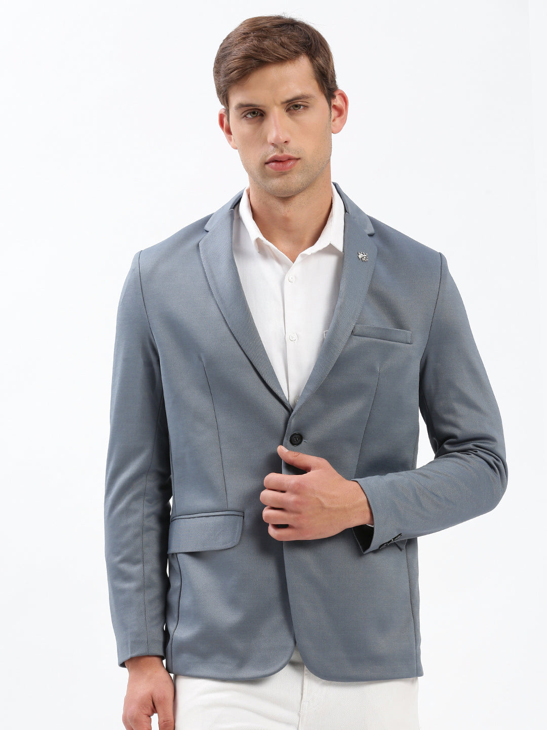 Men's Notched Lapel Solid Grey Blazer