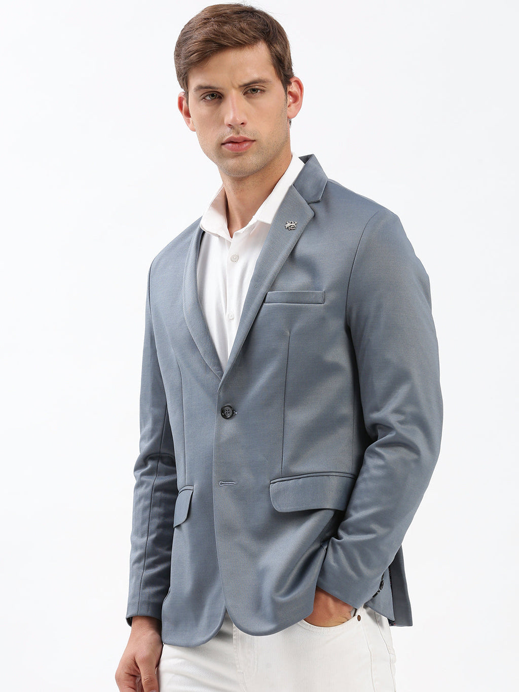 Men's Notched Lapel Solid Grey Blazer