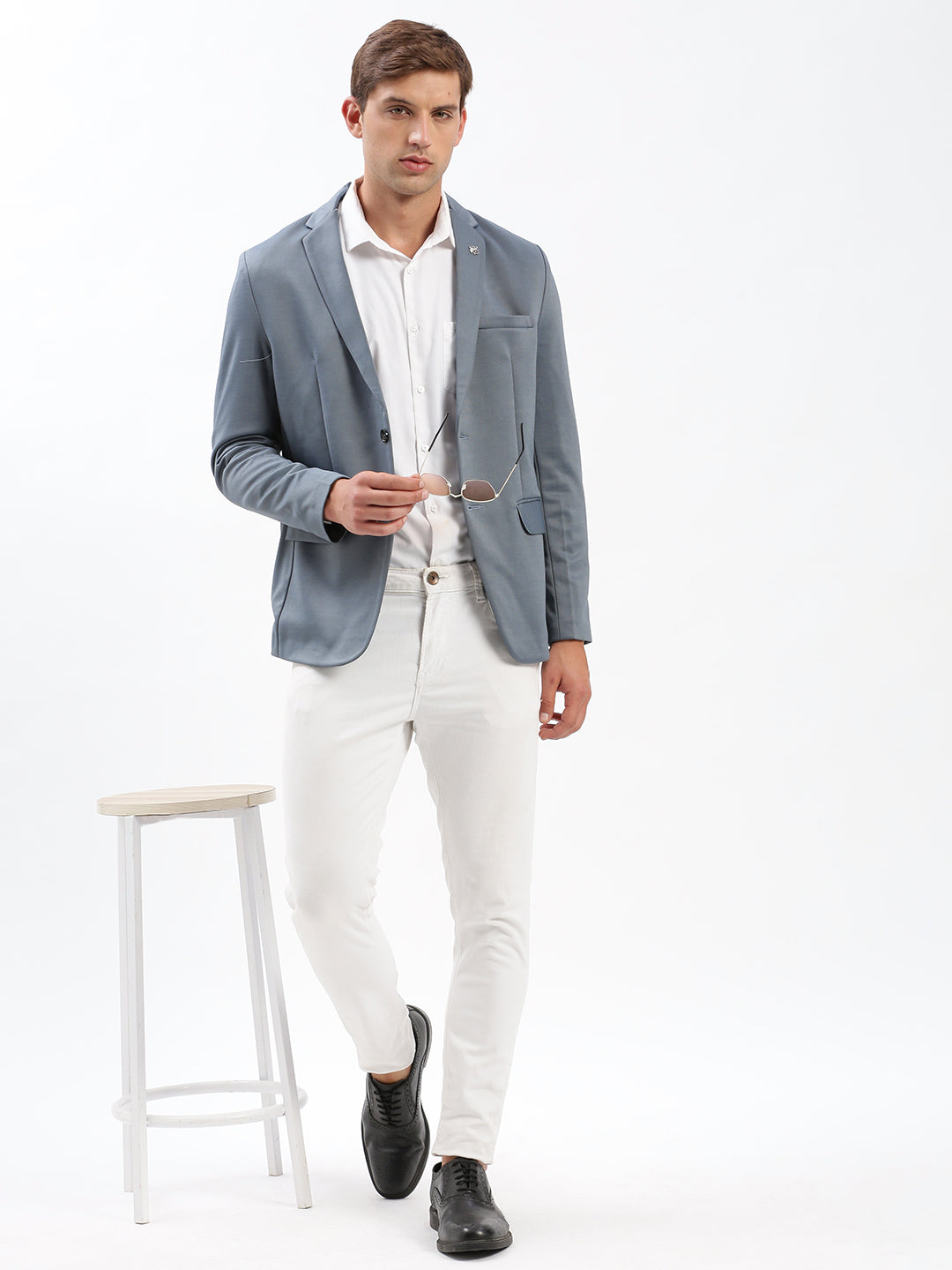 Men's Notched Lapel Solid Grey Blazer