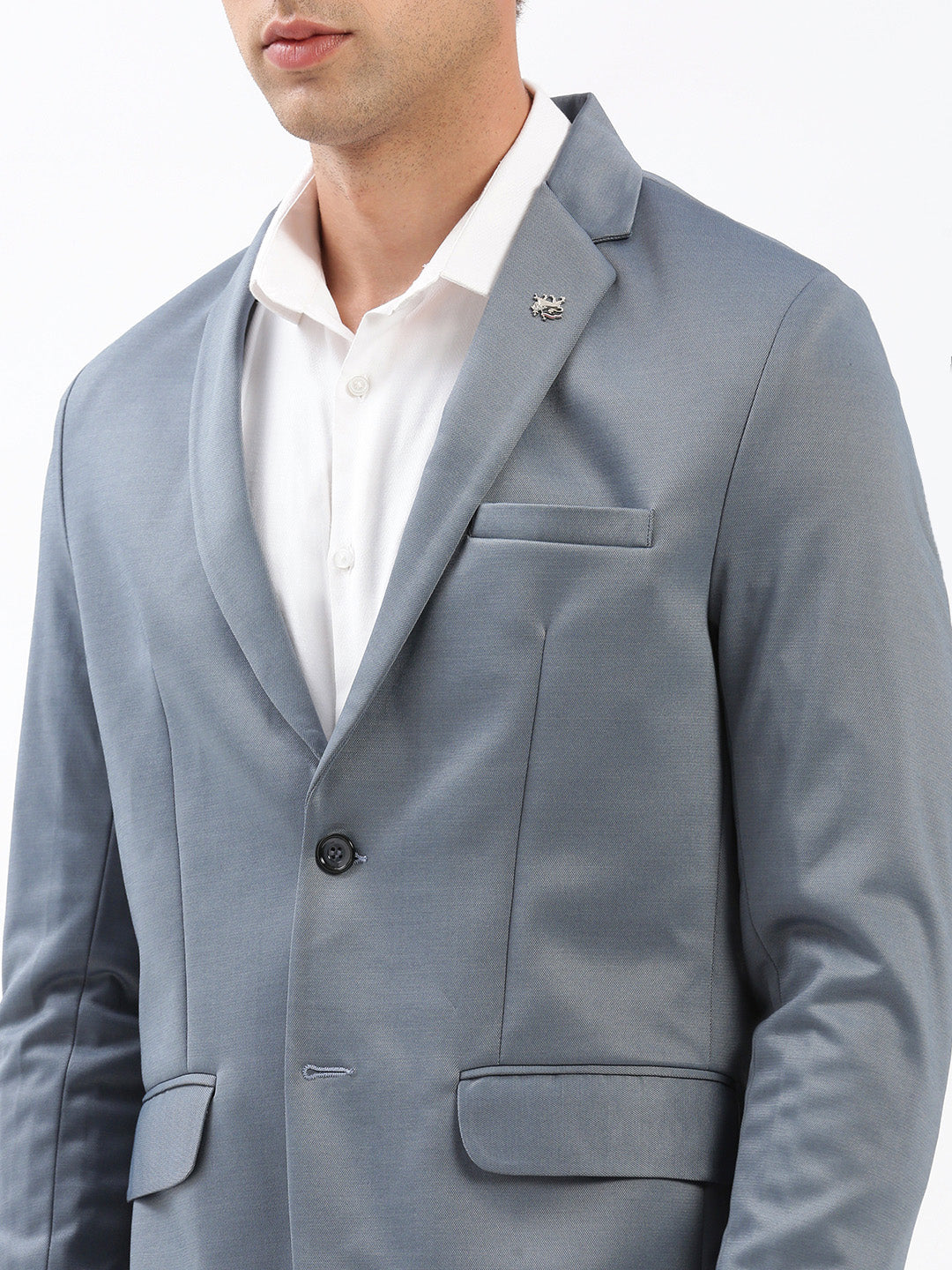 Men's Notched Lapel Solid Grey Blazer