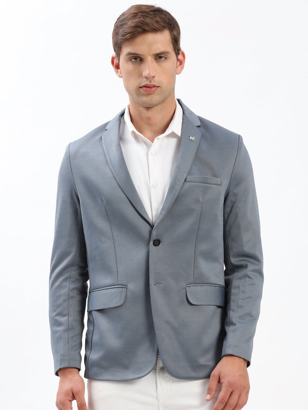Men's Notched Lapel Solid Grey Blazer