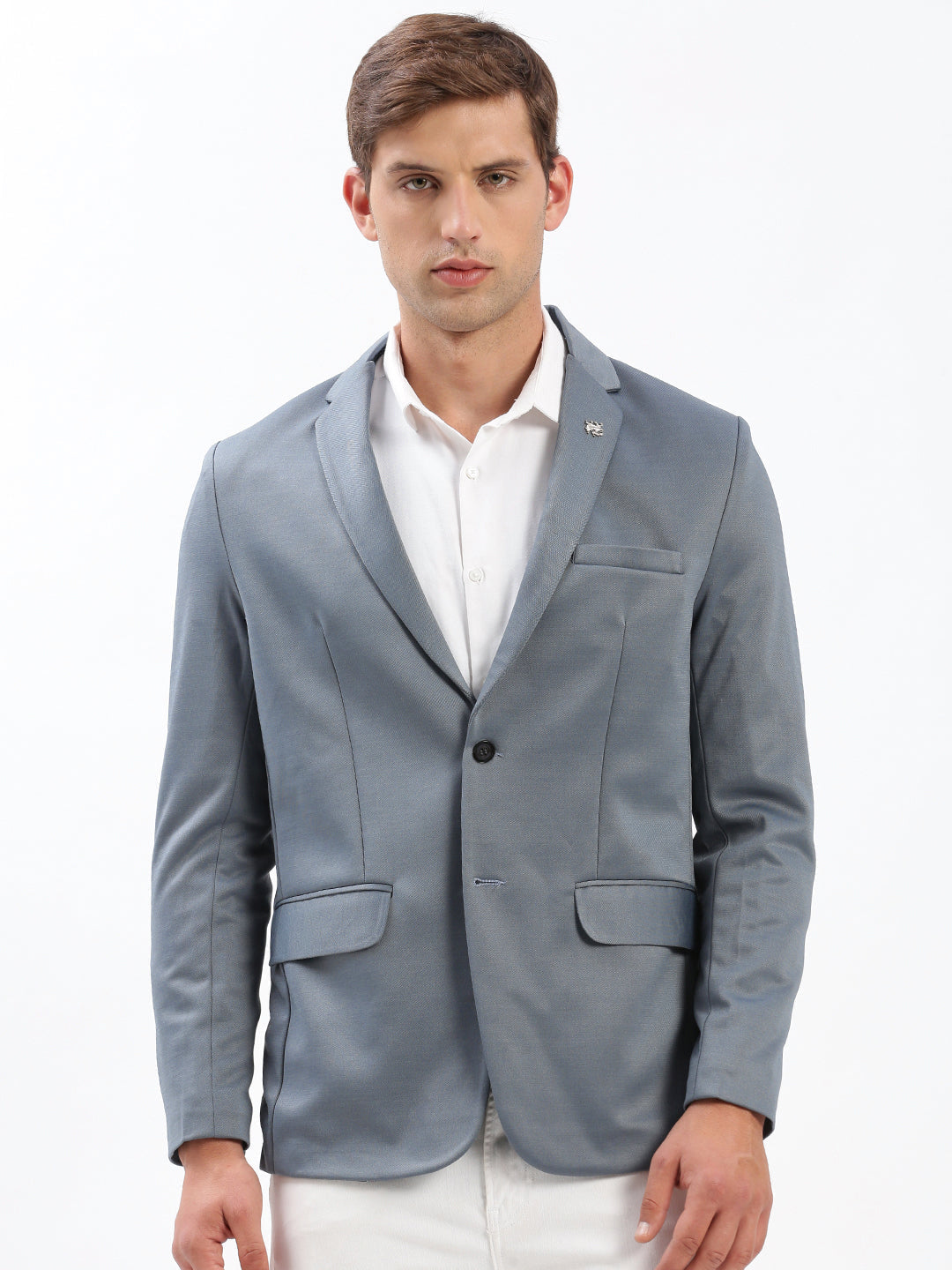 Men's Notched Lapel Solid Grey Blazer