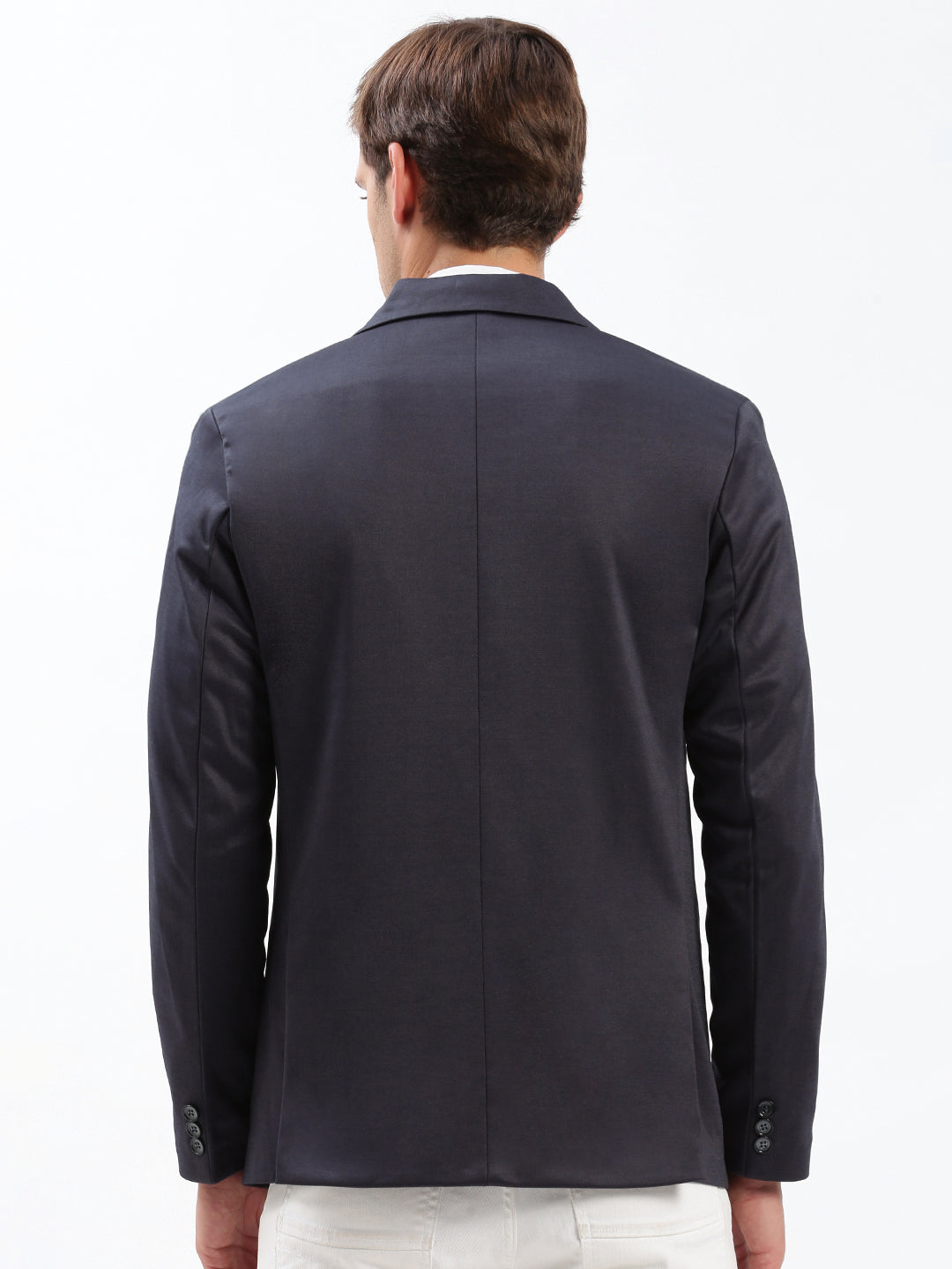 Men's Notched Lapel Solid Navy Blue Blazer