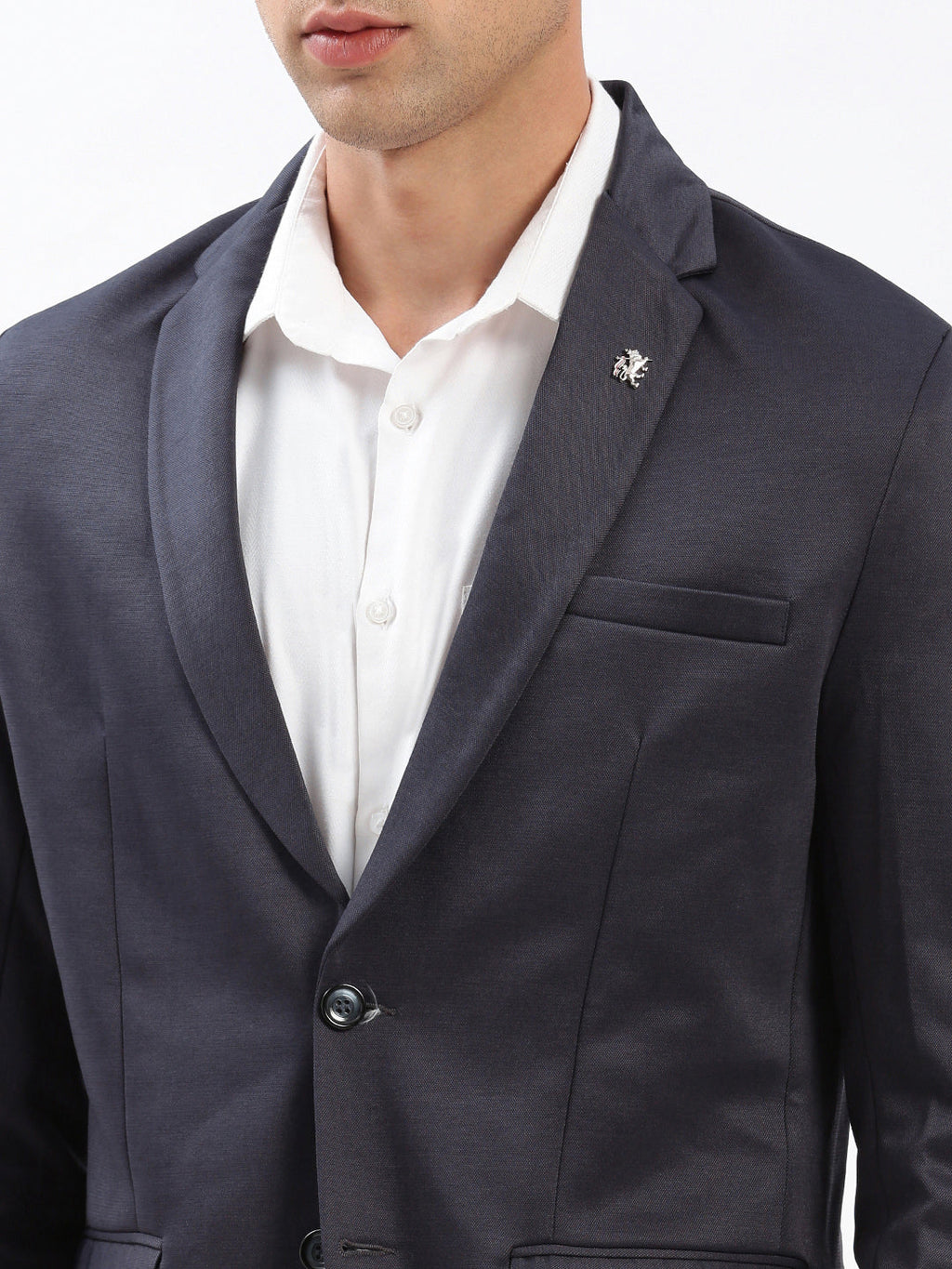 Men's Notched Lapel Solid Navy Blue Blazer