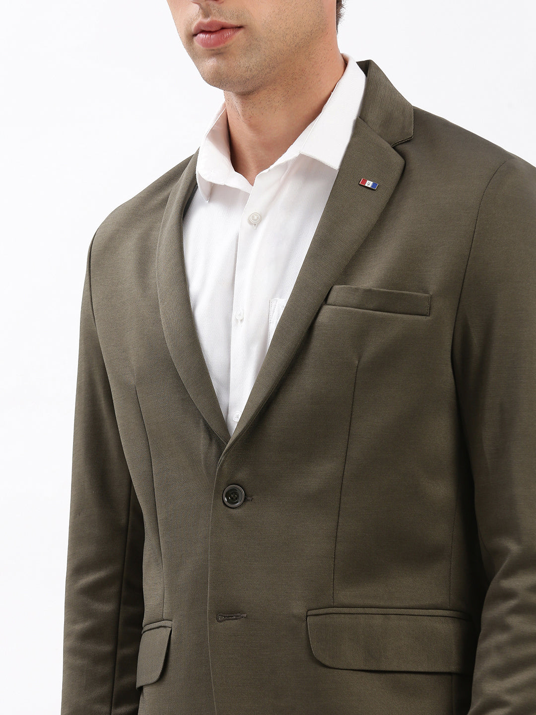 Men's Olive Slim-Fit Notched Lapel Collar Single-Breasted Blazer