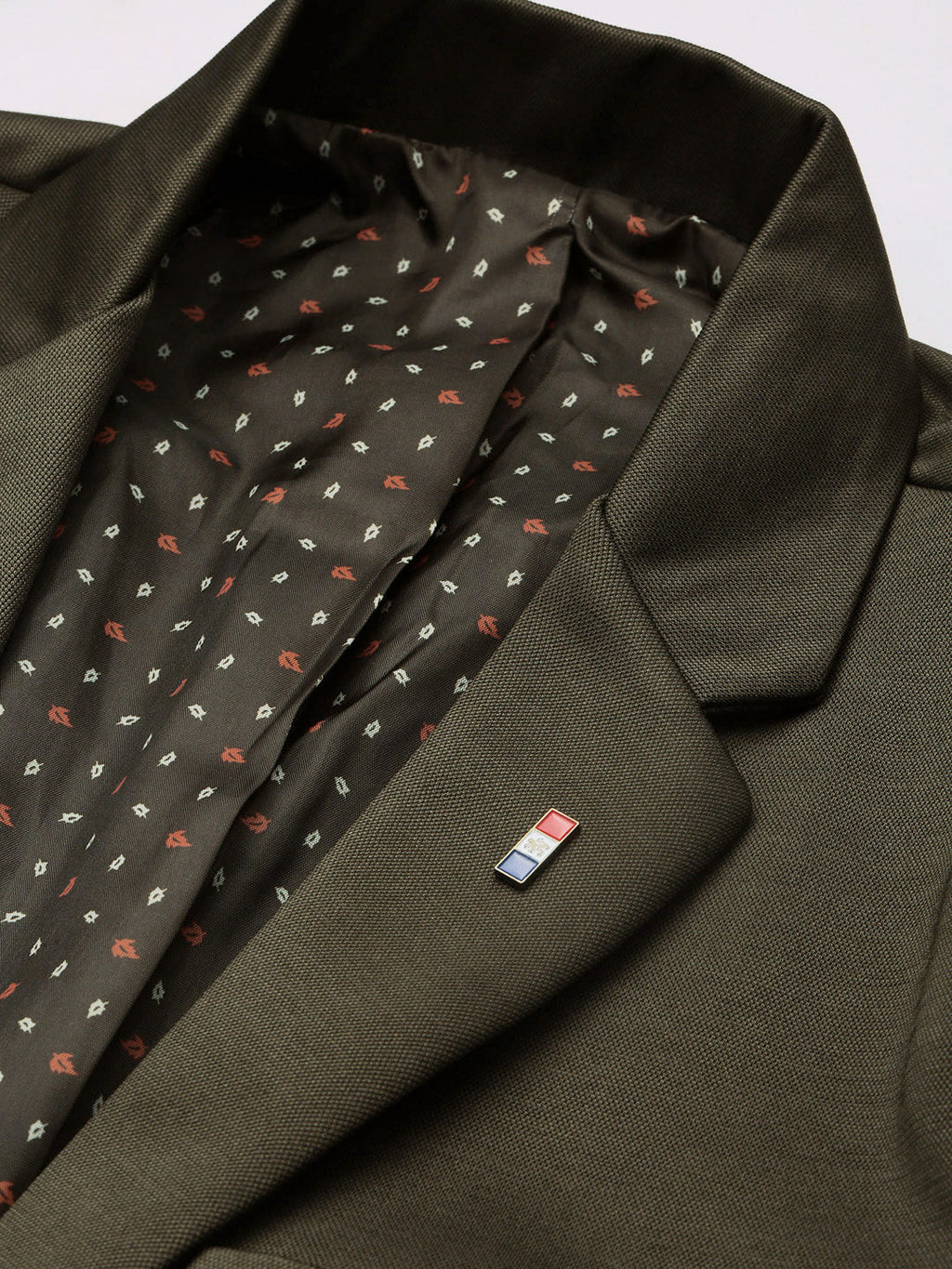 Men's Olive Slim-Fit Notched Lapel Collar Single-Breasted Blazer