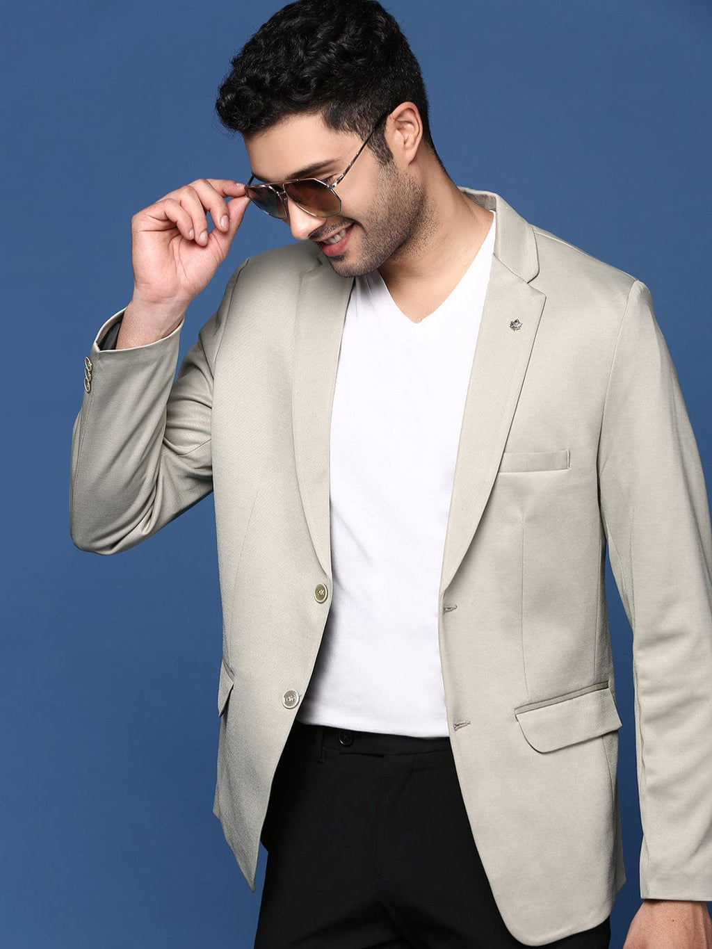 Men's Sea Green Notched Lapel Slim Fit Single Breasted Cotton Blazers
