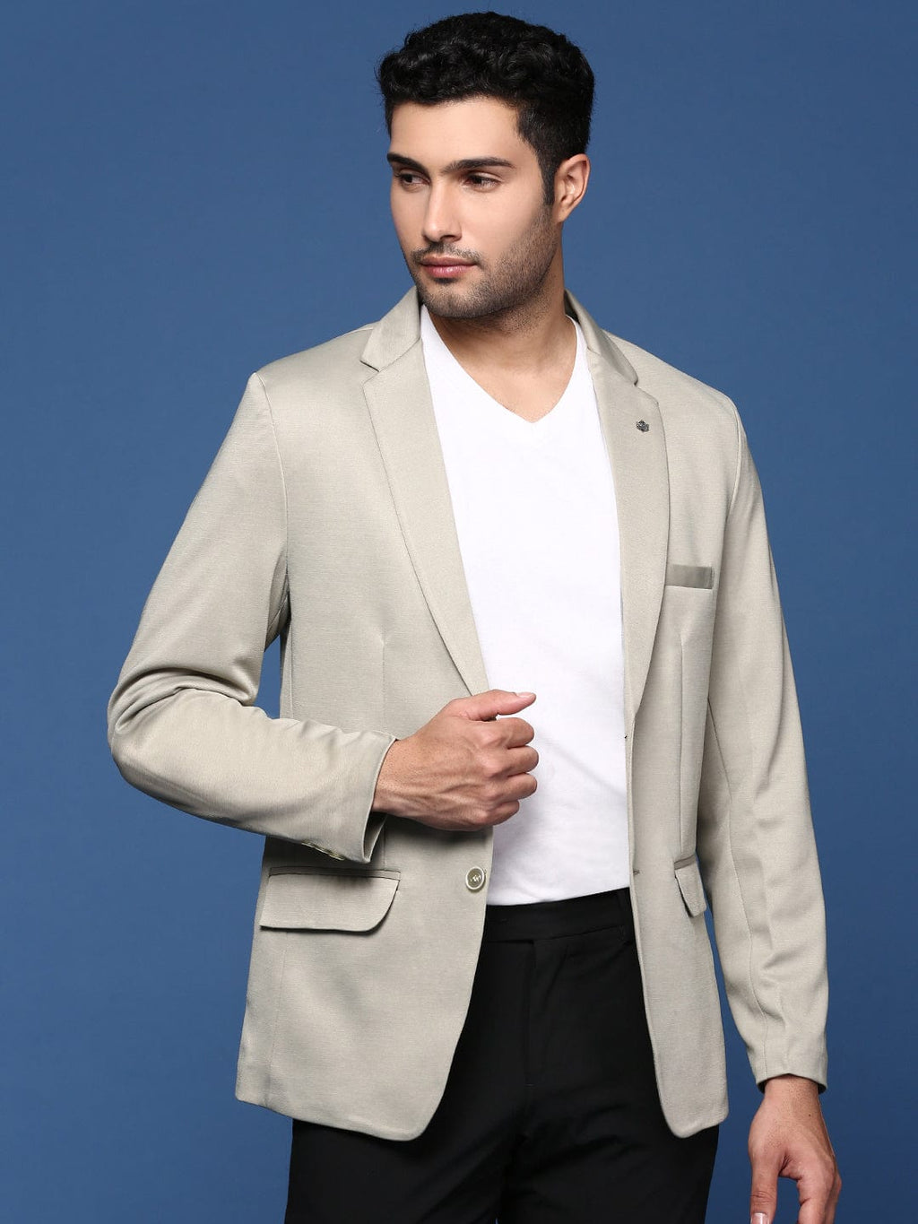 Men's Sea Green Notched Lapel Slim Fit Single Breasted Cotton Blazers