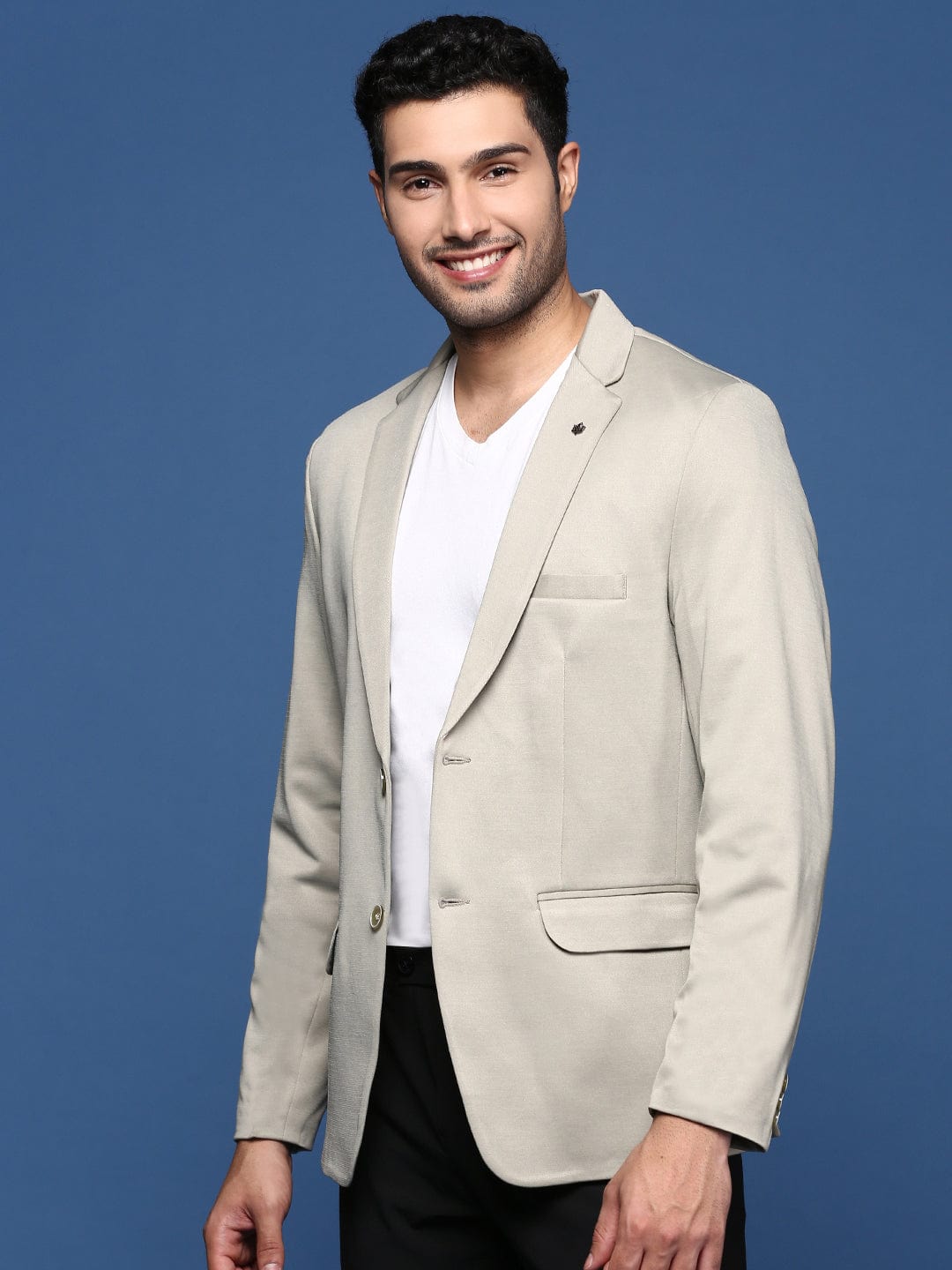 Men's Sea Green Notched Lapel Slim Fit Single Breasted Cotton Blazers