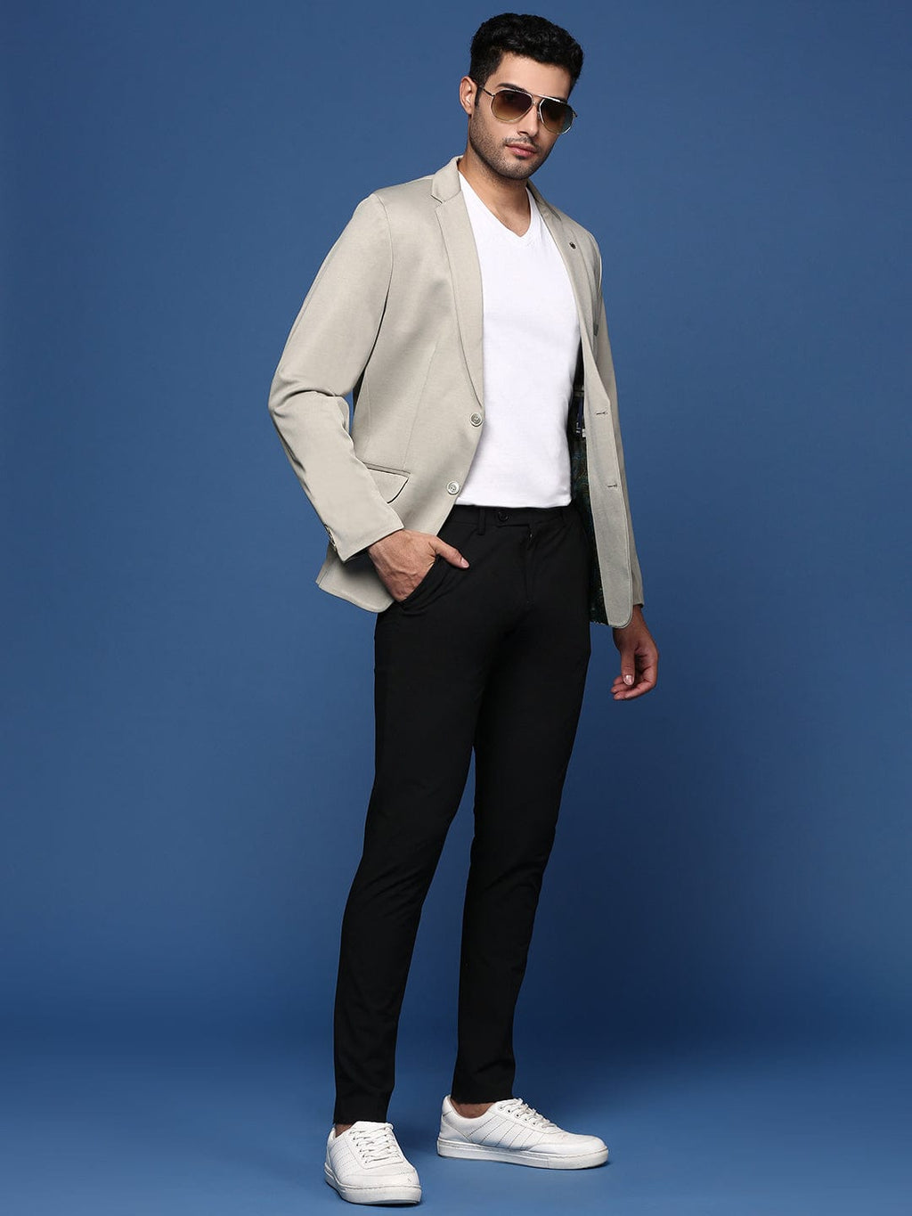 Men's Sea Green Notched Lapel Slim Fit Single Breasted Cotton Blazers