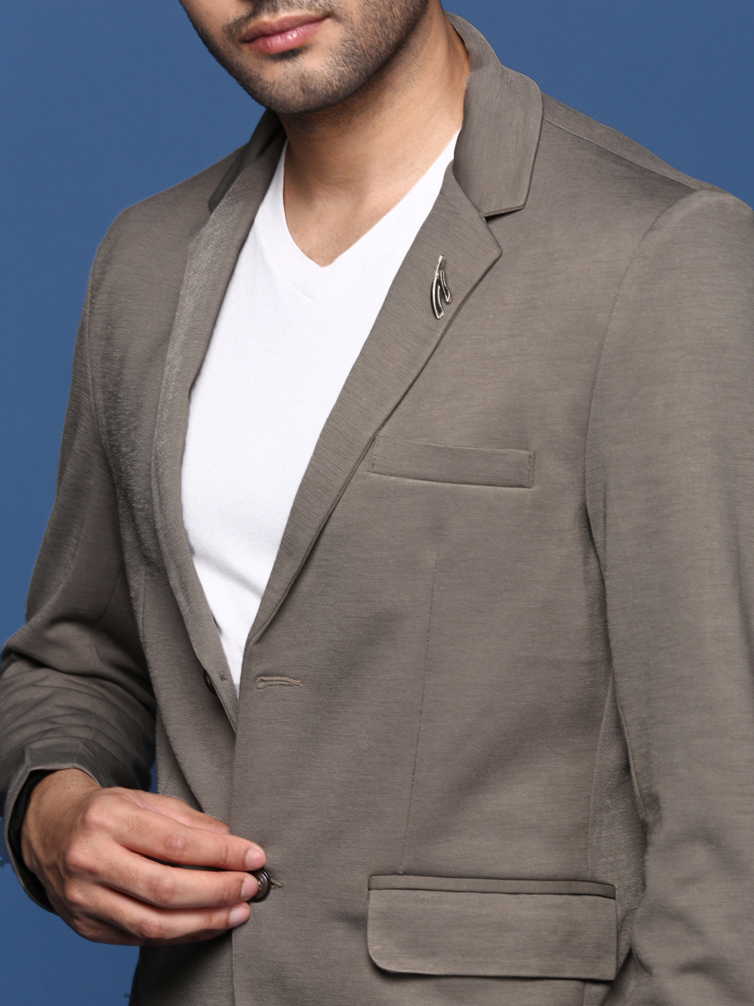 Men's Grey Solid Single Breasted Blazer