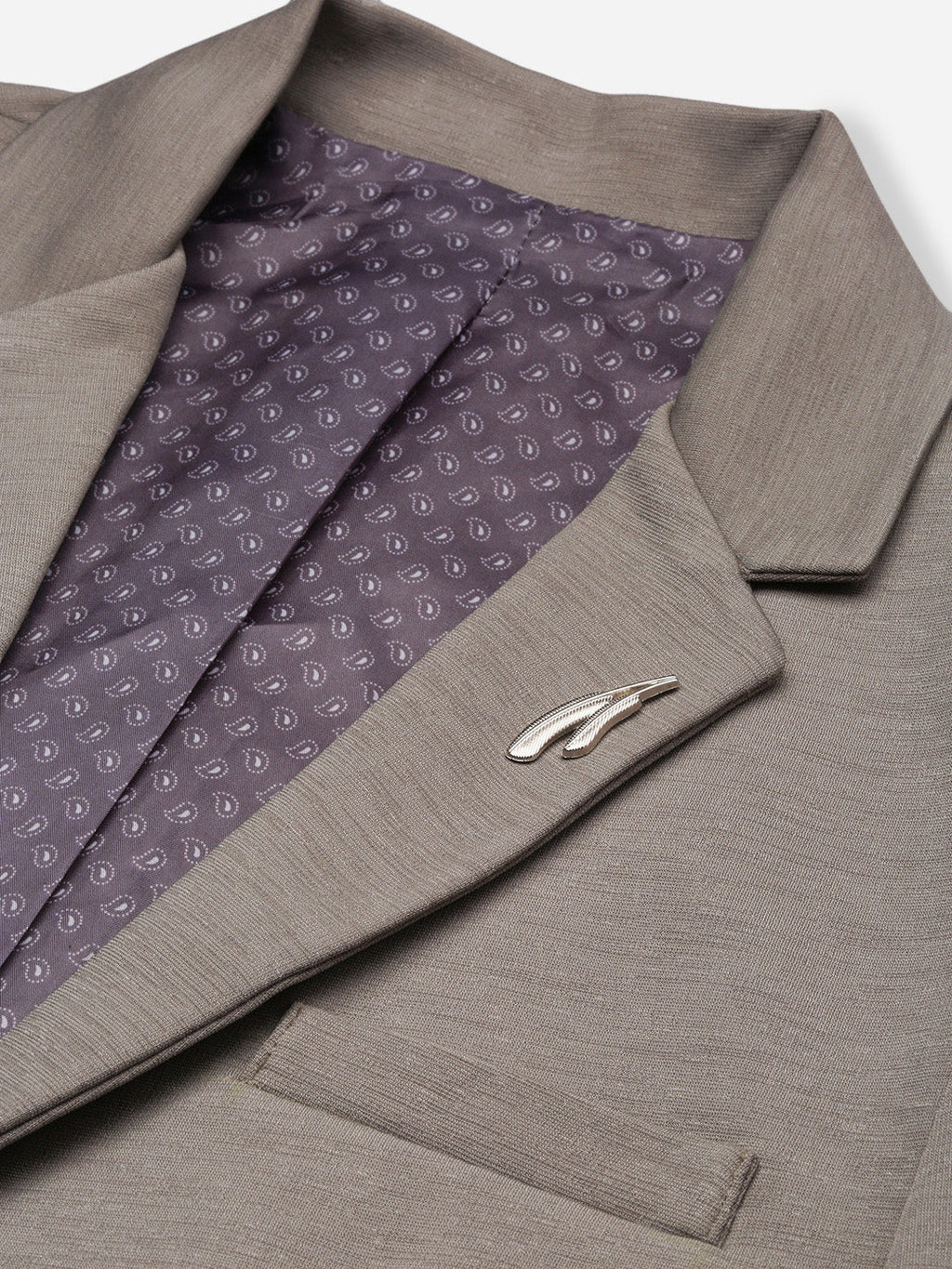 Men's Grey Solid Single Breasted Blazer