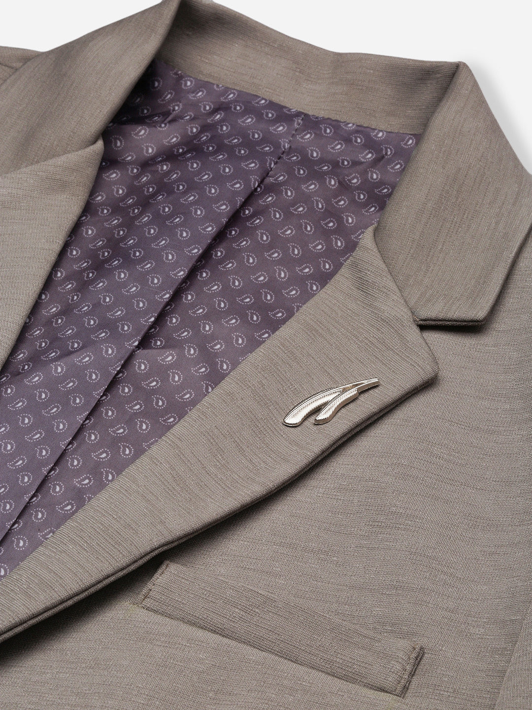 Men's Grey Solid Single Breasted Blazer