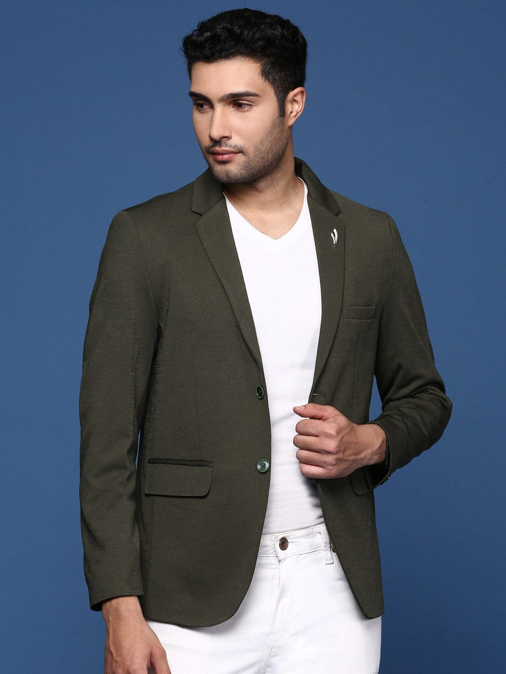 Men's Green Slim Fit Single Breasted Casual Blazer