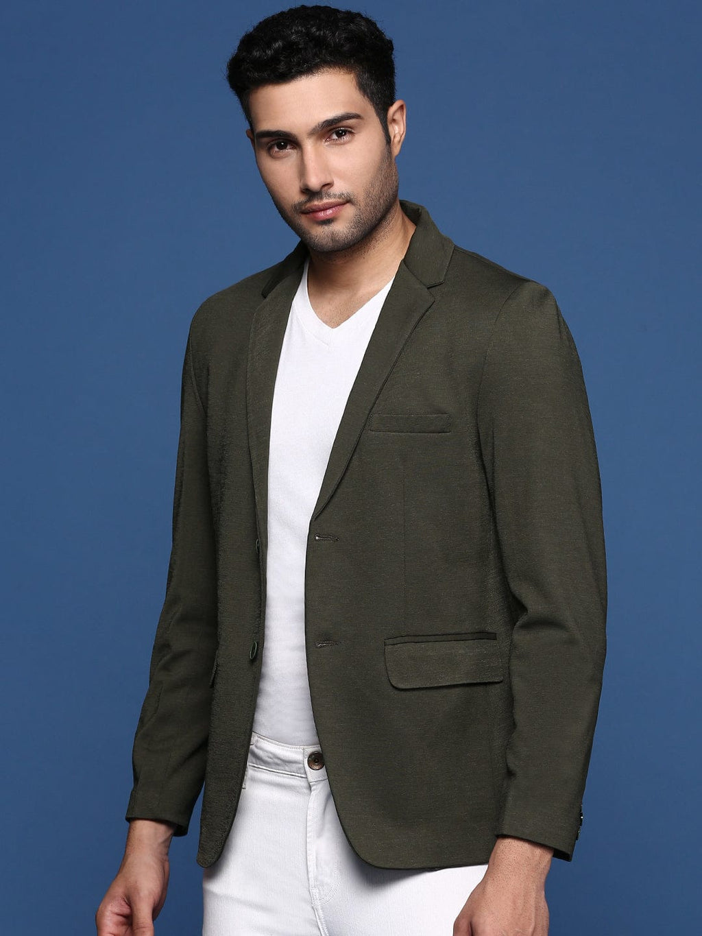 Men's Green Slim Fit Single Breasted Casual Blazer