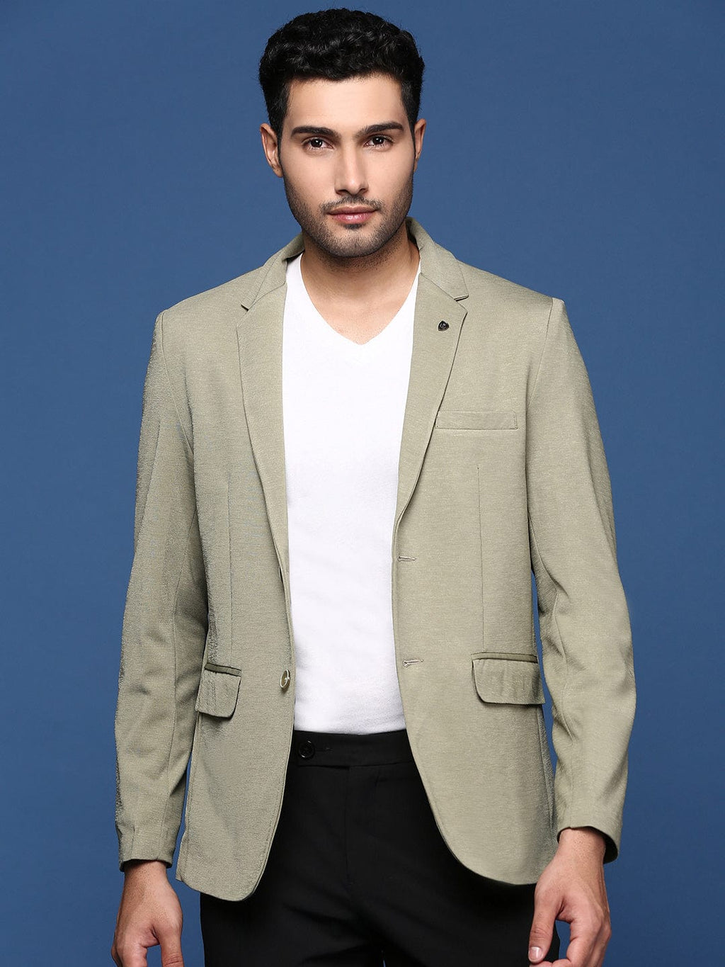 Men's Green Slim Fit Notched Lapel Collar Single Breasted Blazer