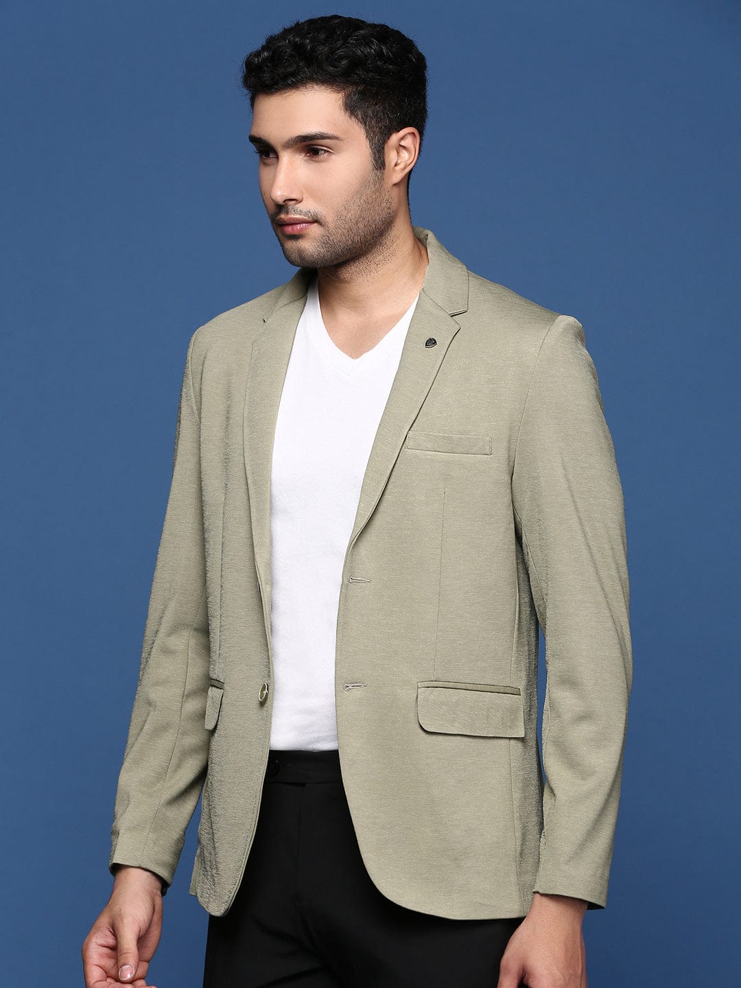 Men's Green Slim Fit Notched Lapel Collar Single Breasted Blazer