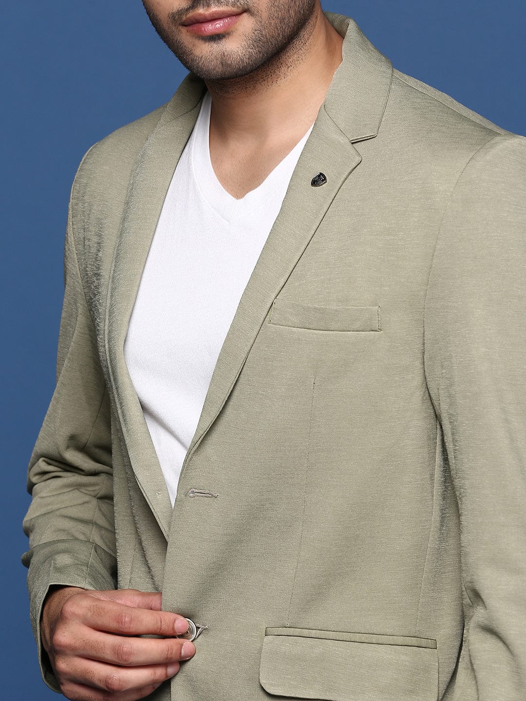 Men's Green Slim Fit Notched Lapel Collar Single Breasted Blazer