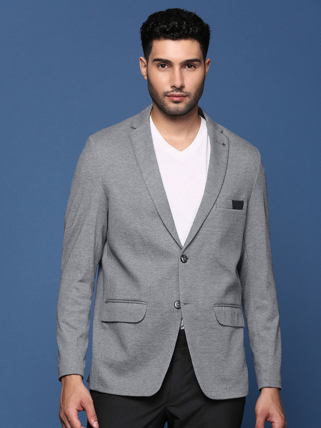 Men's Grey Solid Single Breasted Blazer
