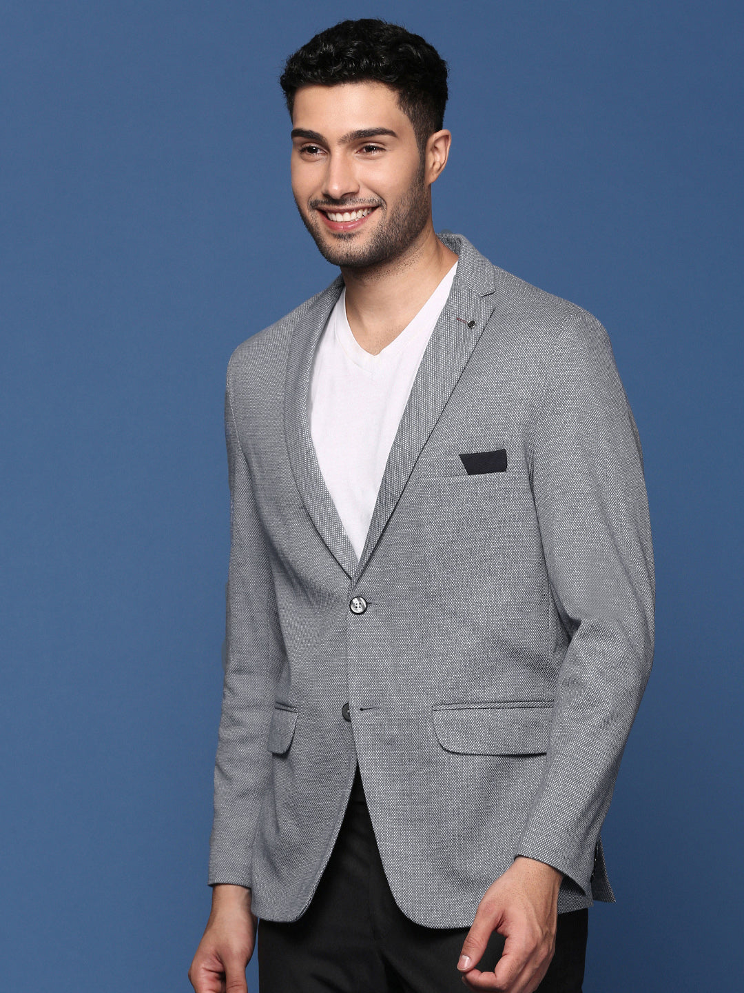 Men's Grey Solid Single Breasted Blazer