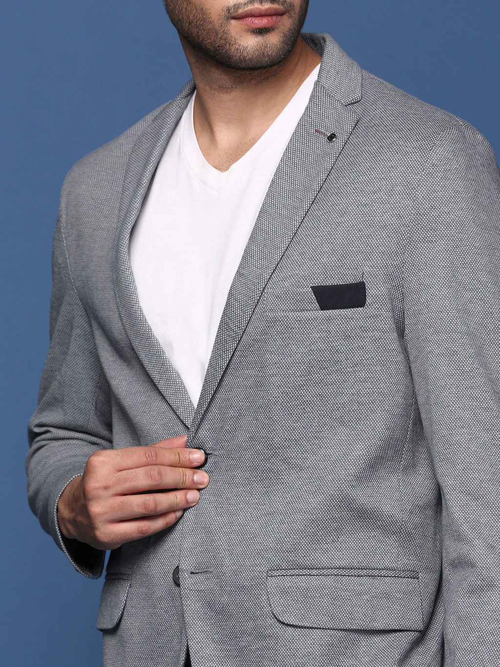 Men's Grey Solid Single Breasted Blazer