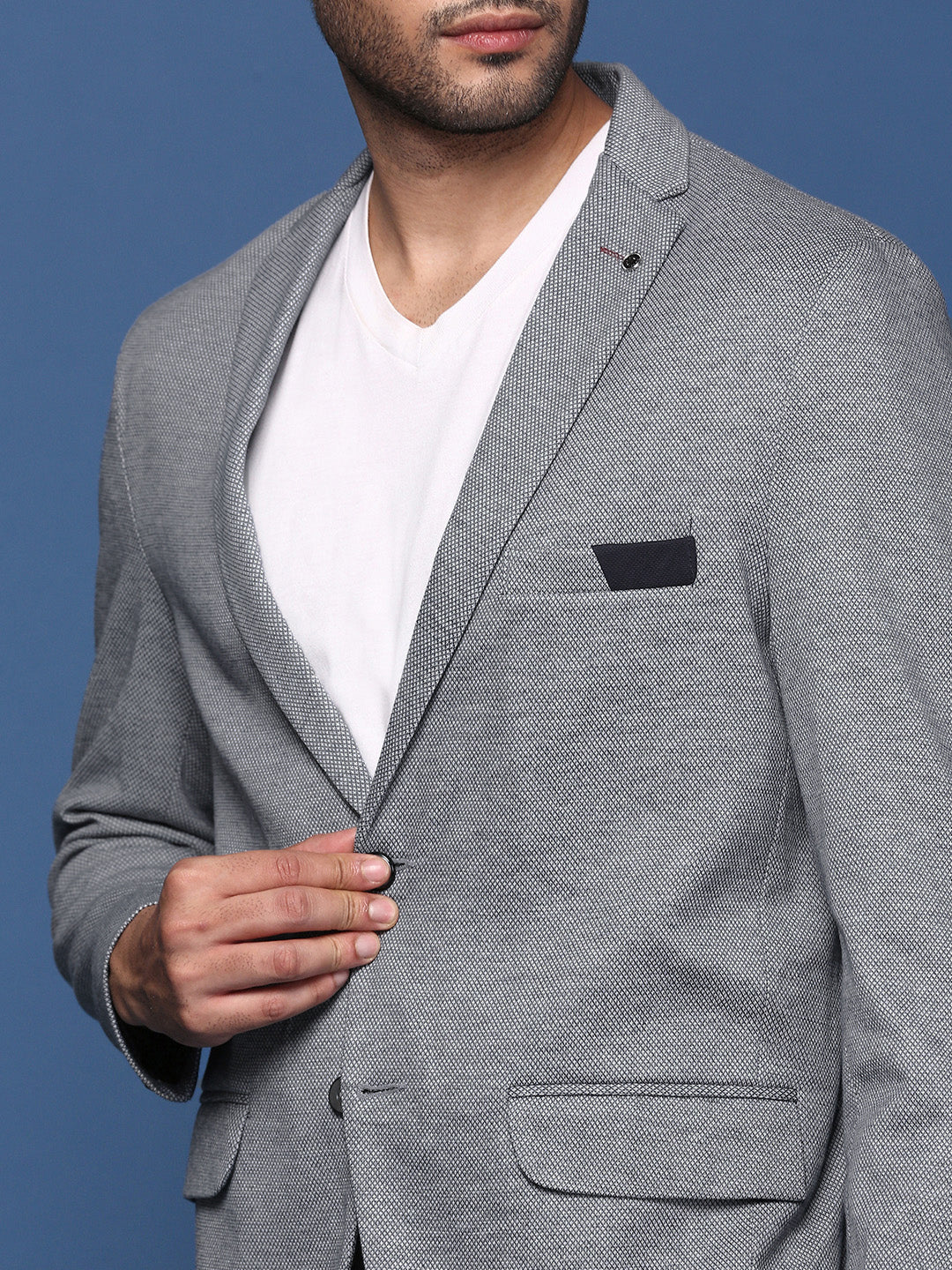Men's Grey Solid Single Breasted Blazer