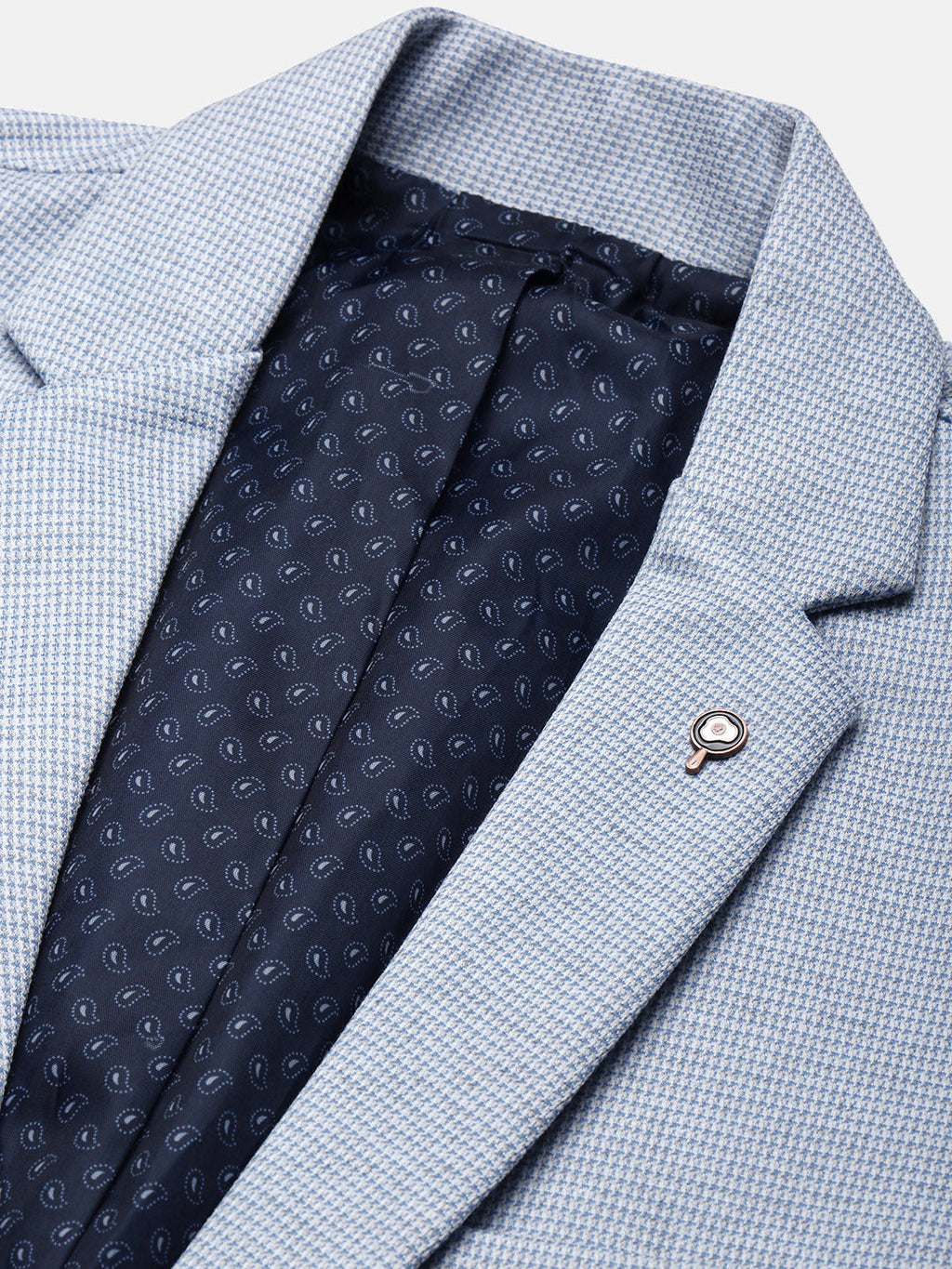 Men's Blue Self Design Single Breasted Blazer