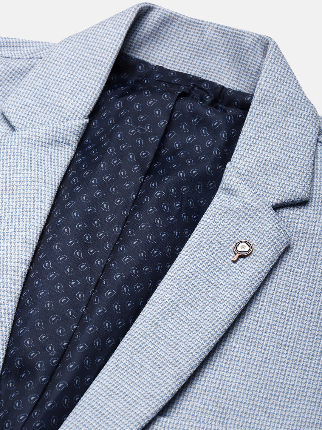 Men's Blue Self Design Single Breasted Blazer