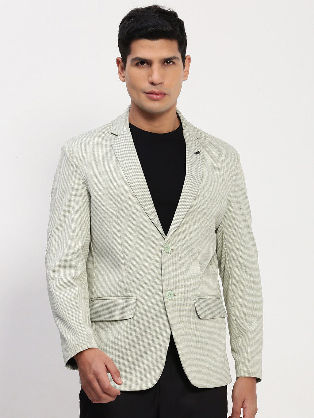 Men's Green Self Design Single Breasted Blazer