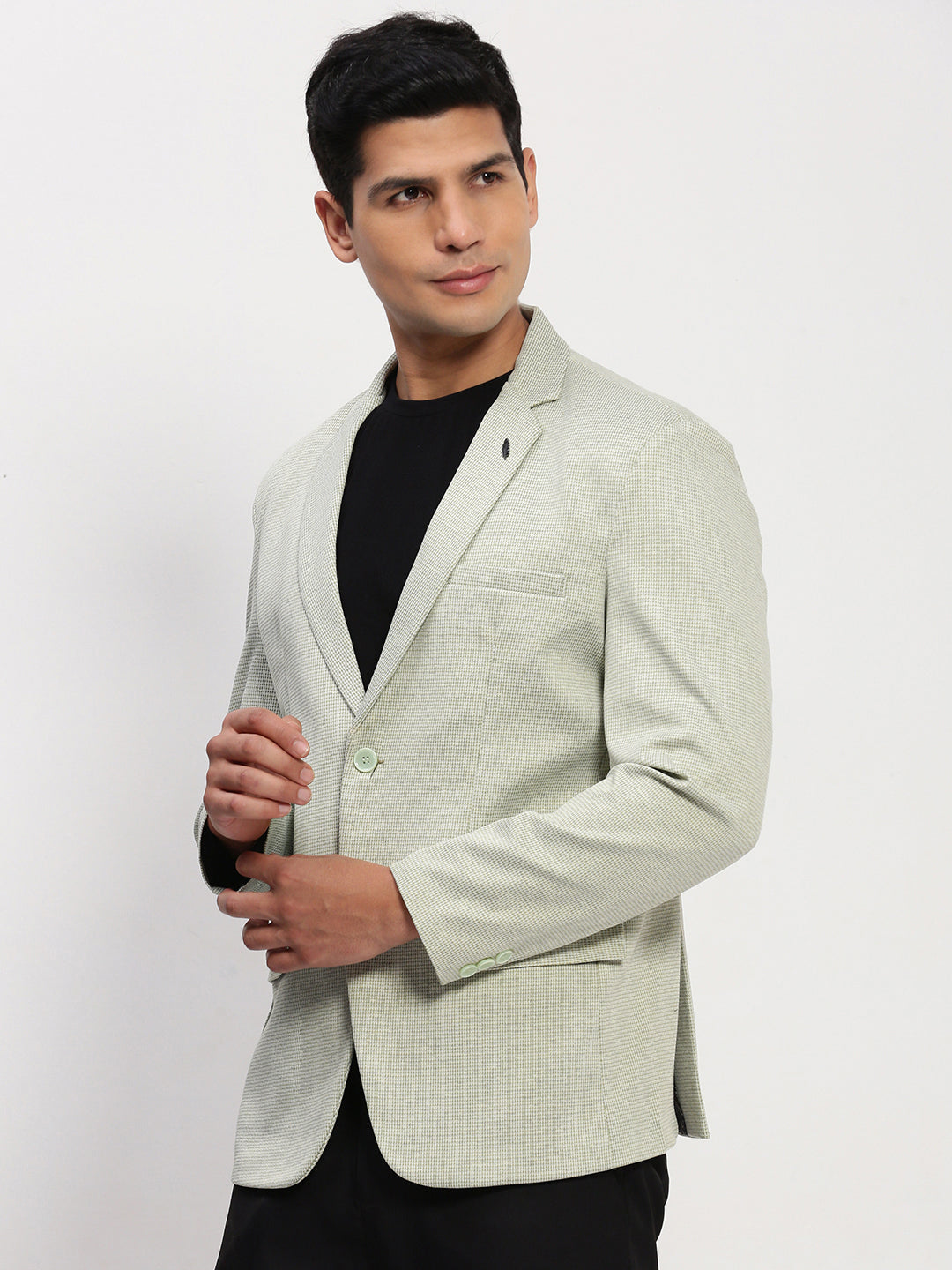 Men's Green Self Design Single Breasted Blazer