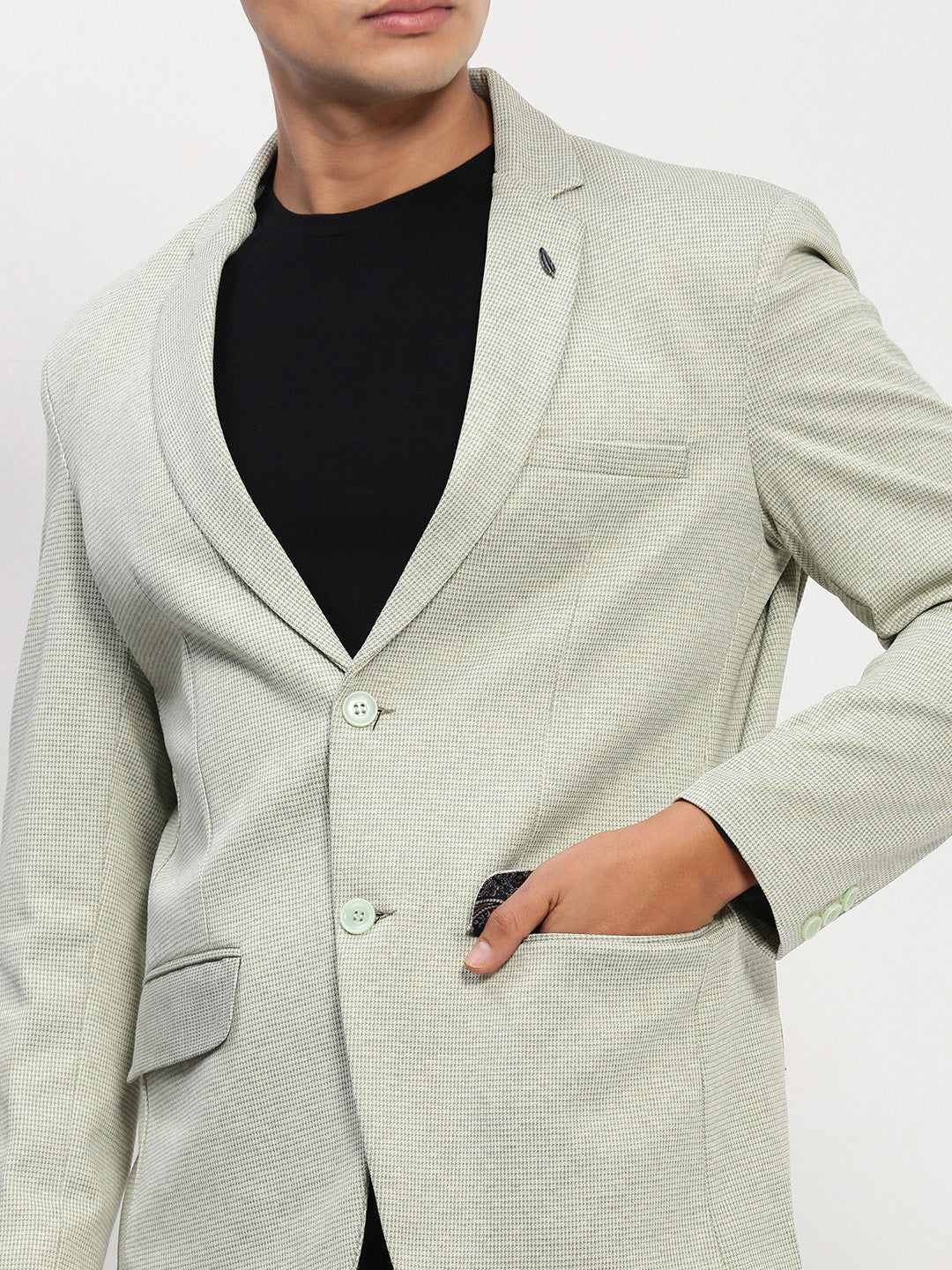 Men's Green Self Design Single Breasted Blazer
