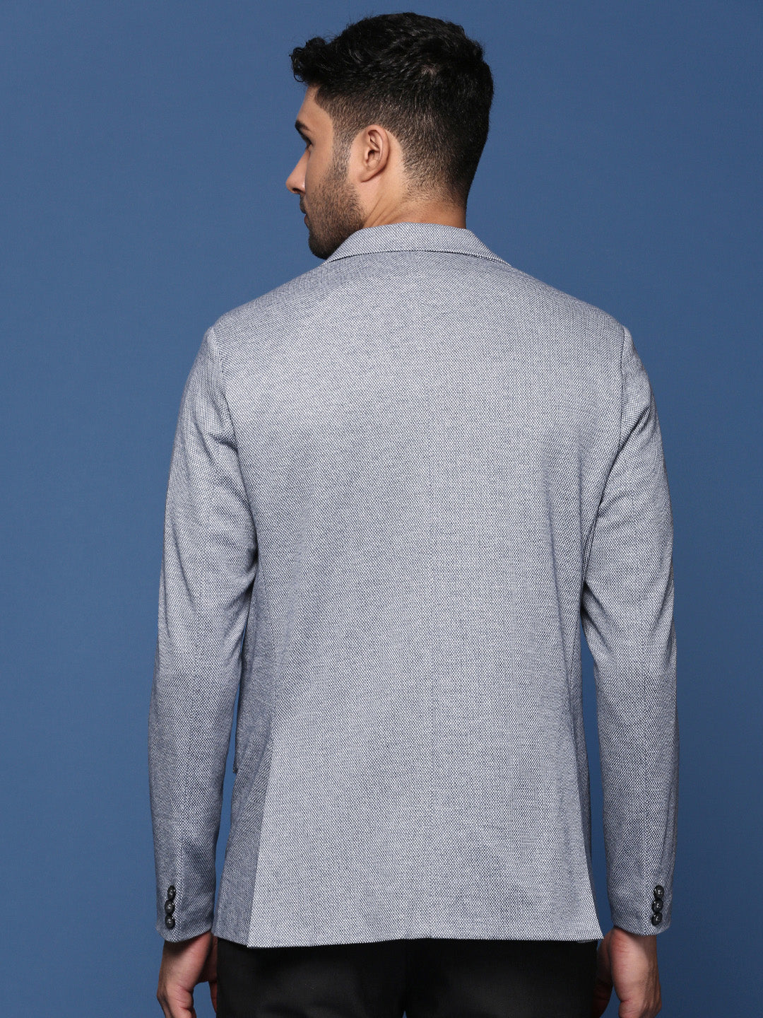 Men's Navy Blue Solid Single Breasted Blazer