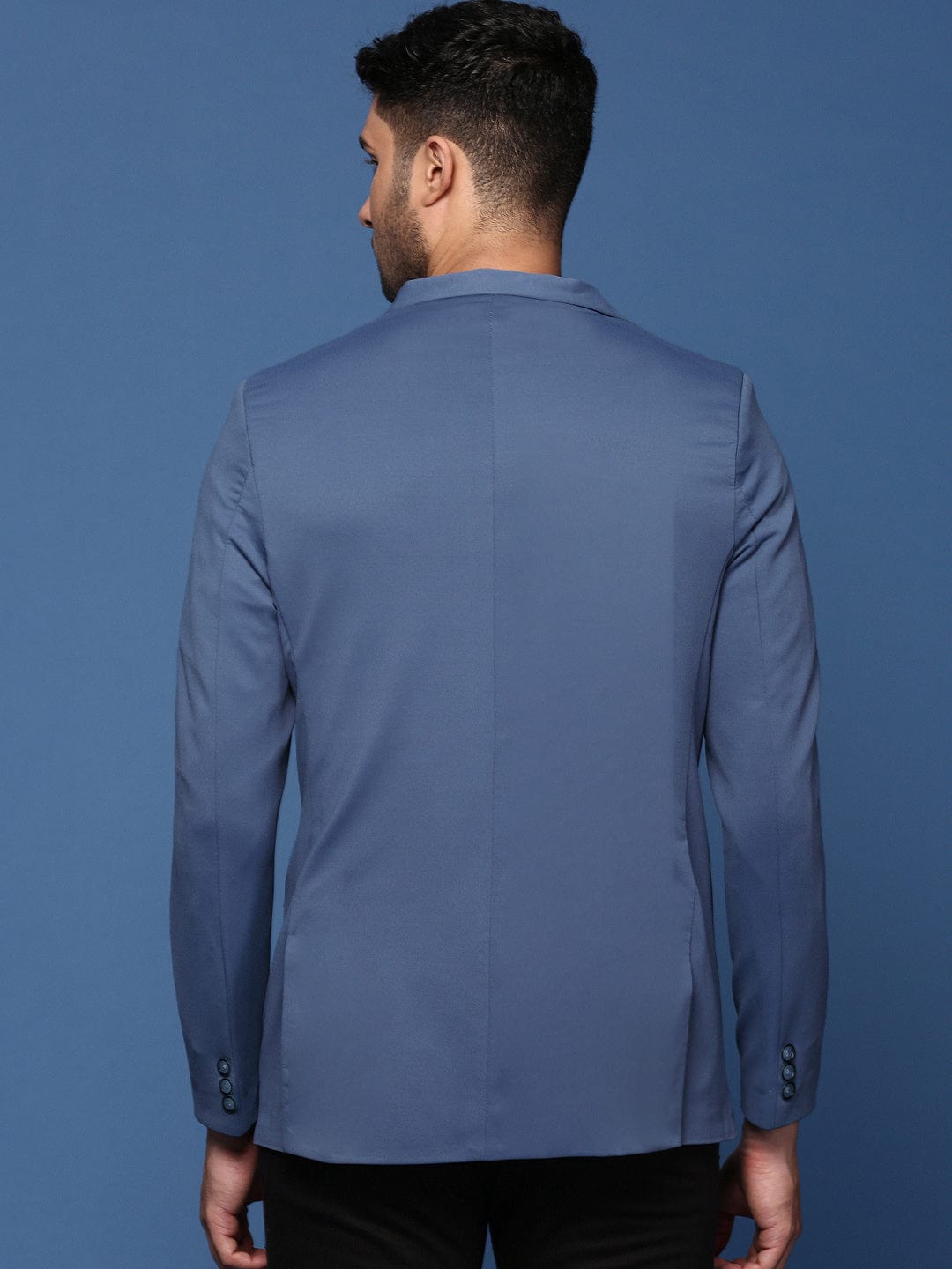 Men's Blue Slim Fit Cotton Single Breasted Blazer