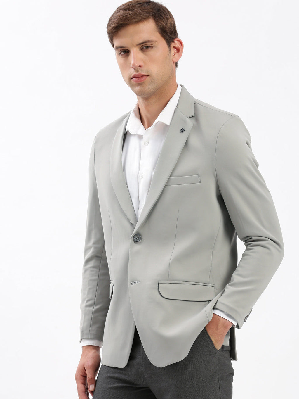 Men's Grey Slim Fit Notched Lapel Single-Breasted Casual Blazer