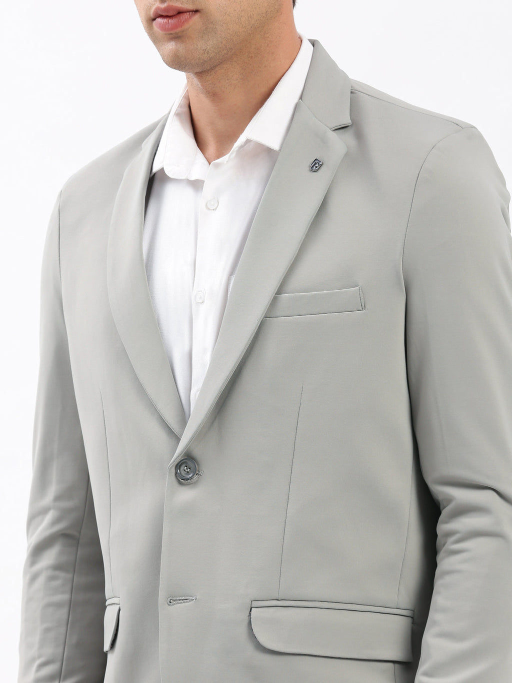 Men's Grey Slim Fit Notched Lapel Single-Breasted Casual Blazer